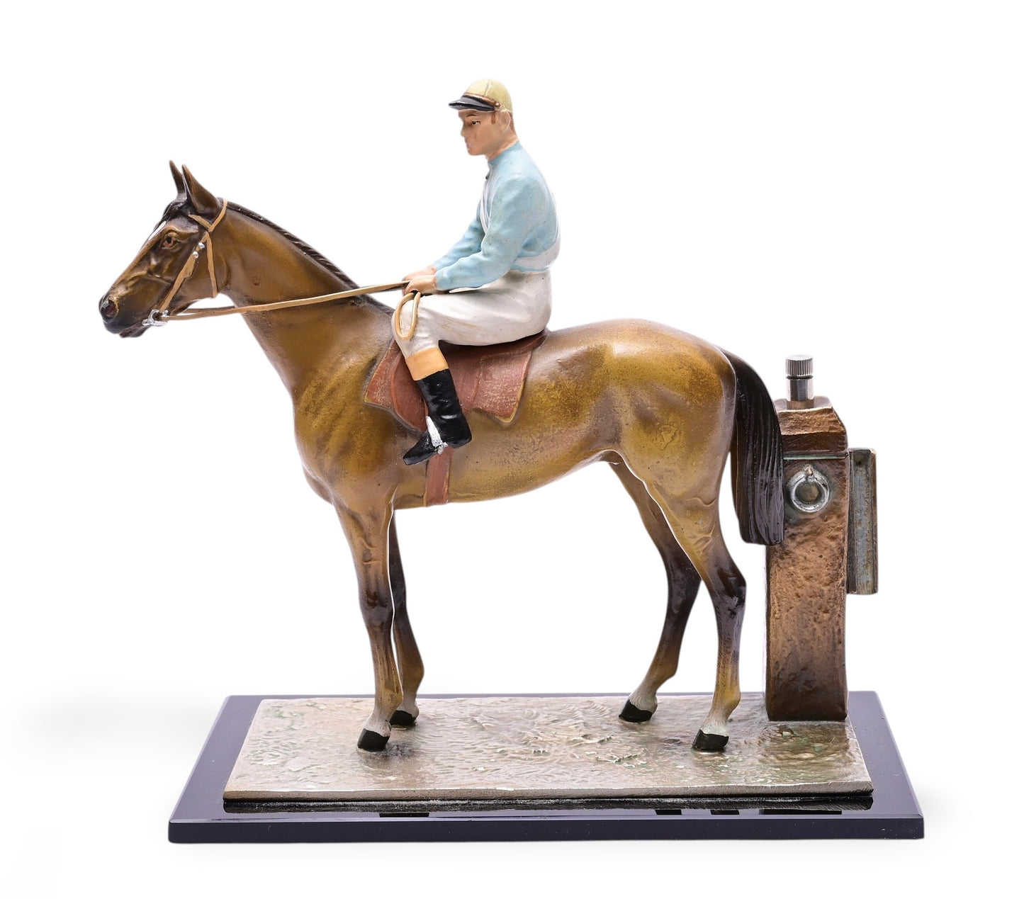 An Art Deco Austrian Cold Painted Spelter Table Lighter in the form of a Racehorse