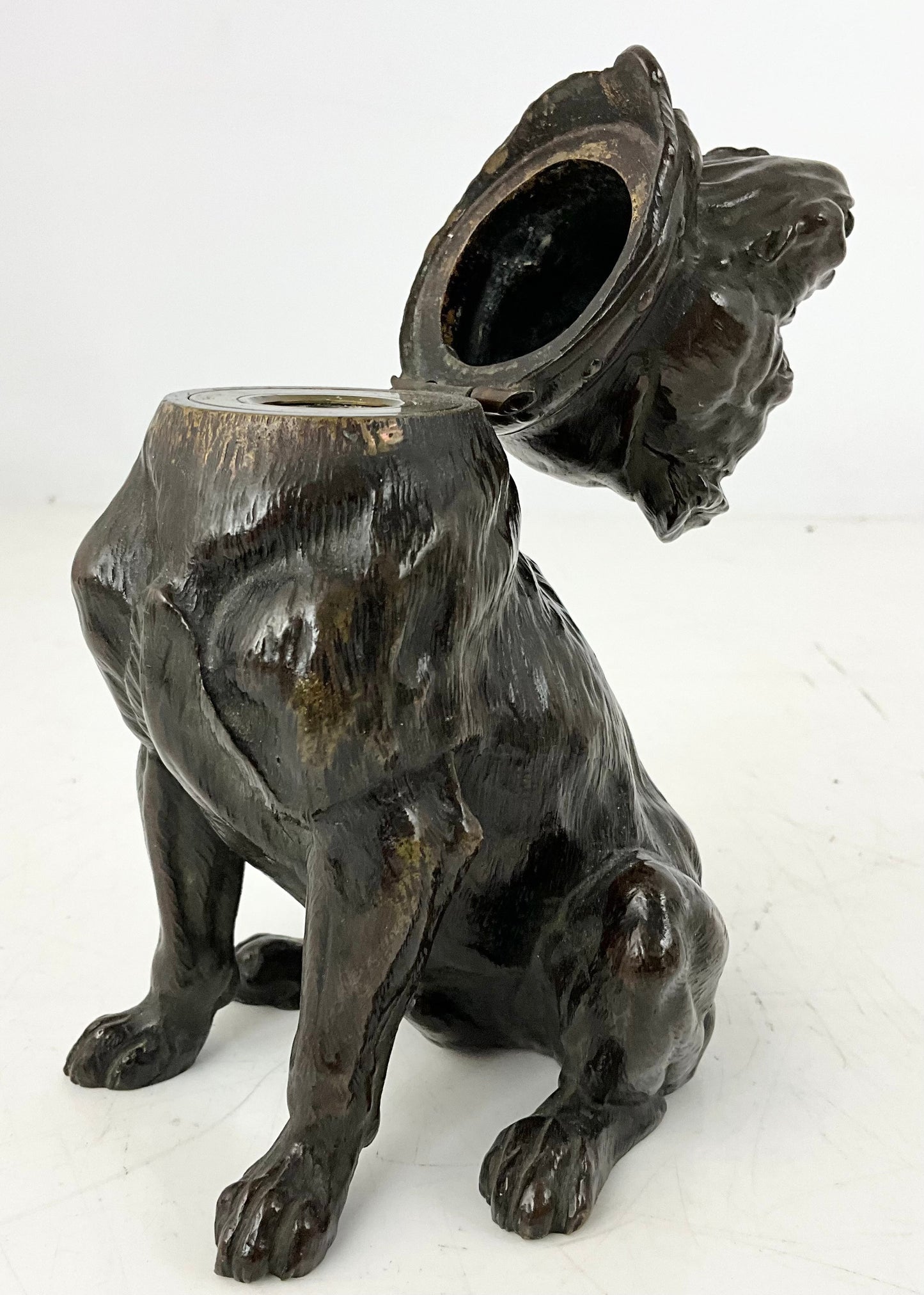 Antique Bronze Bulldog Inkwell Hinged Head Original Inkwell late 19th Century