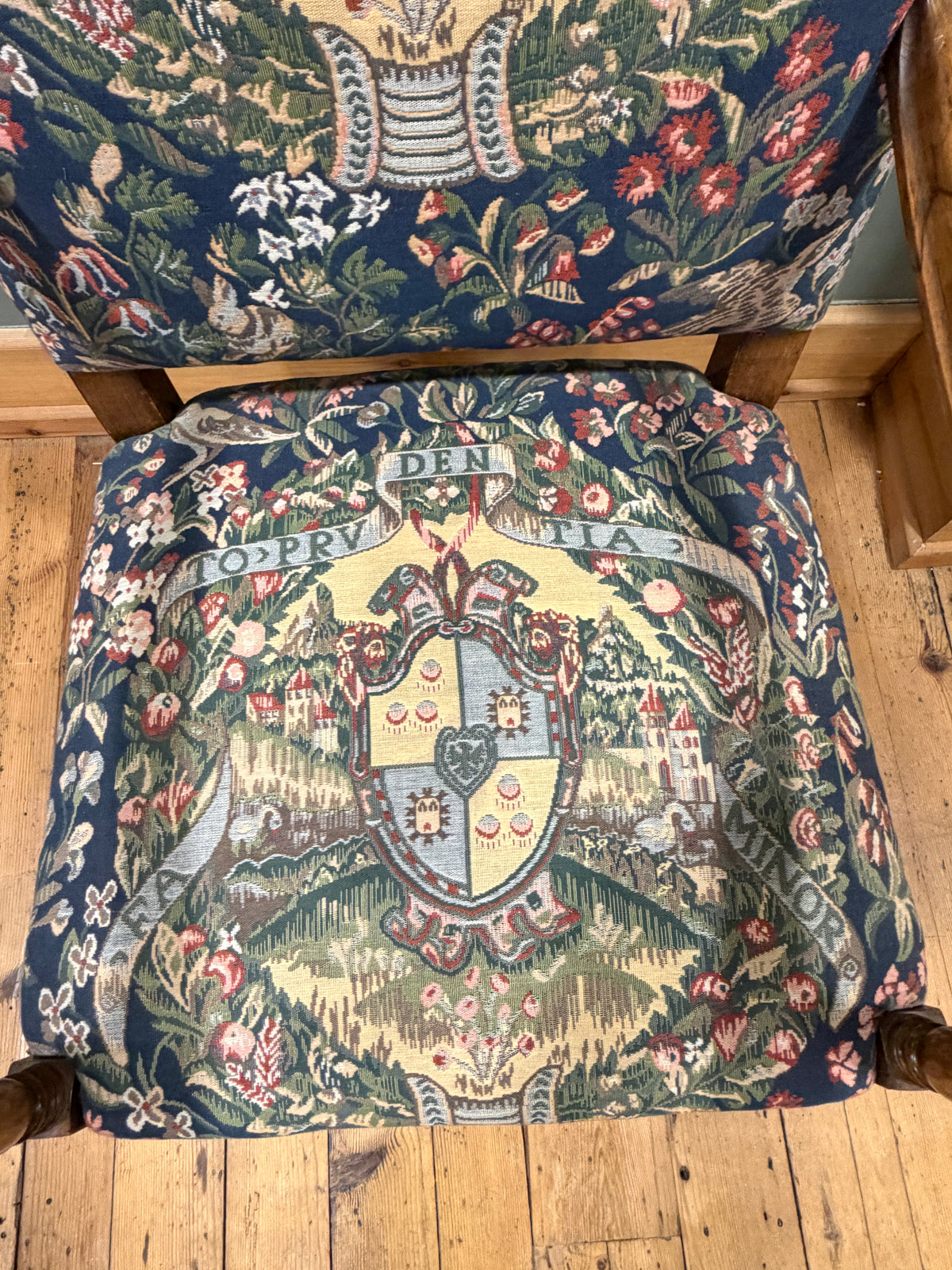 Stunning Antique Carolean Style Carved Walnut Tapestry Upholstered Armchair 1900