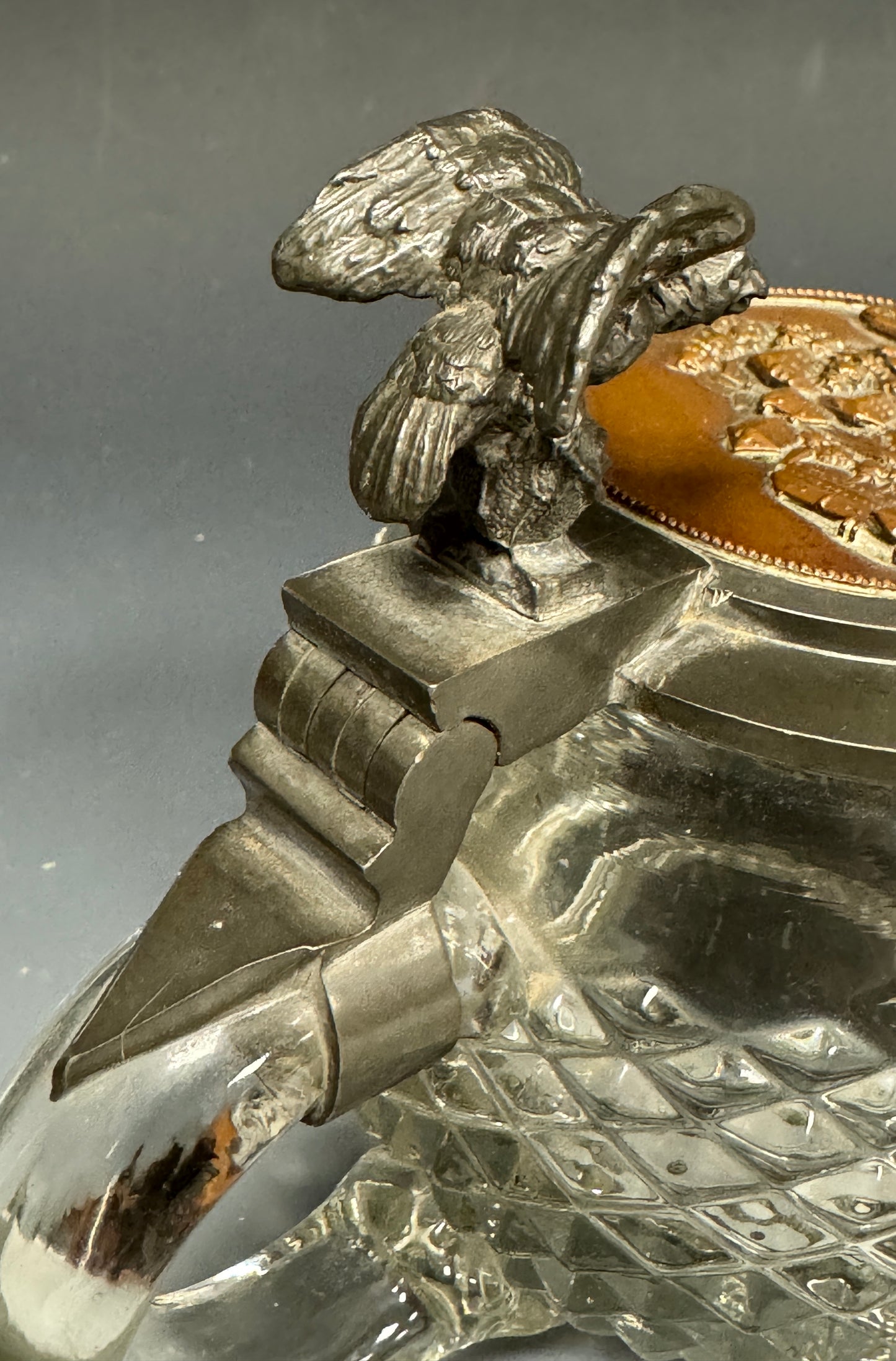 Antique Tübinger Igel Hedgehog Hobnail Glass Eagle Lidded Beer Stein Dated 1904
