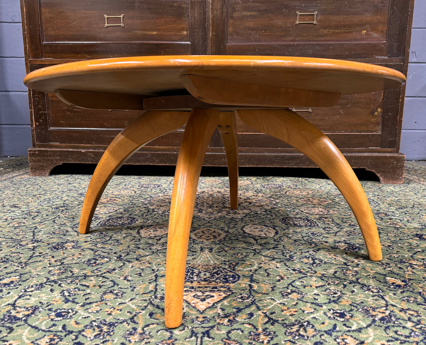 Superb Mid Century Teak Heywood Wakefield Champagne Lazy Susan Coffee Table