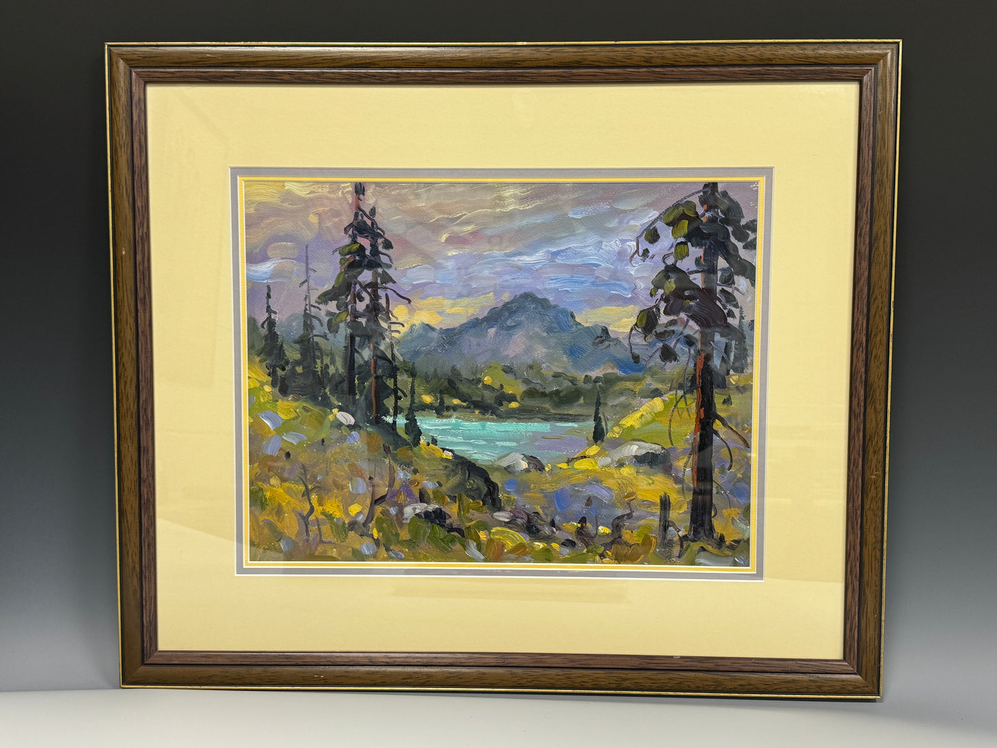 Original Signed Oil Painting Mountain Dusk by Rod Charlesworth Canadian Artist
