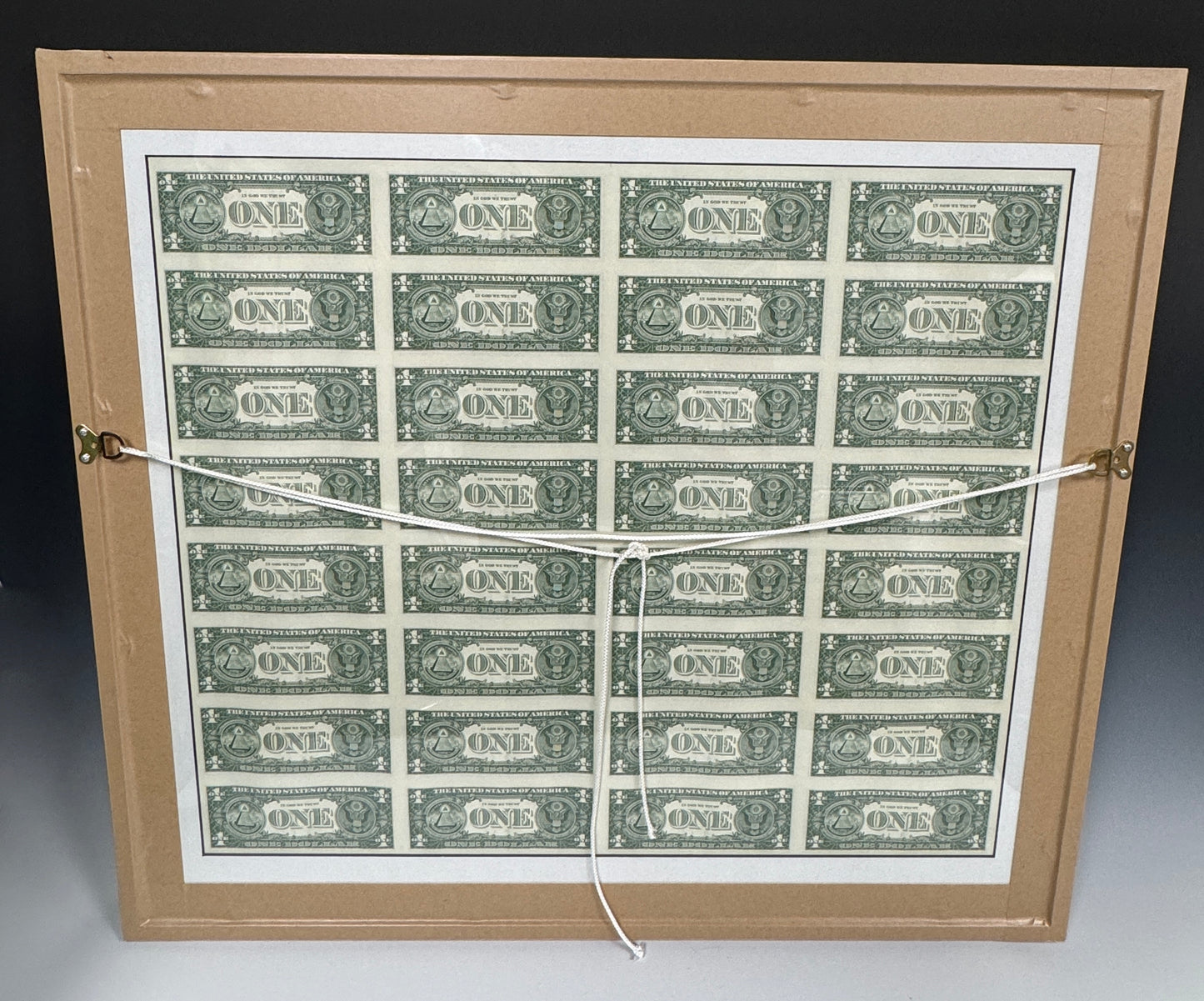 Rare Framed Sheet of 32 United States of America $1 Bills 2009 Uncut Pop Art
