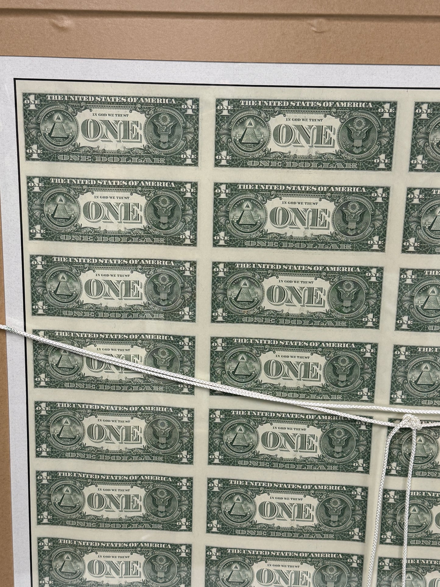 Rare Framed Sheet of 32 United States of America $1 Bills 2009 Uncut Pop Art