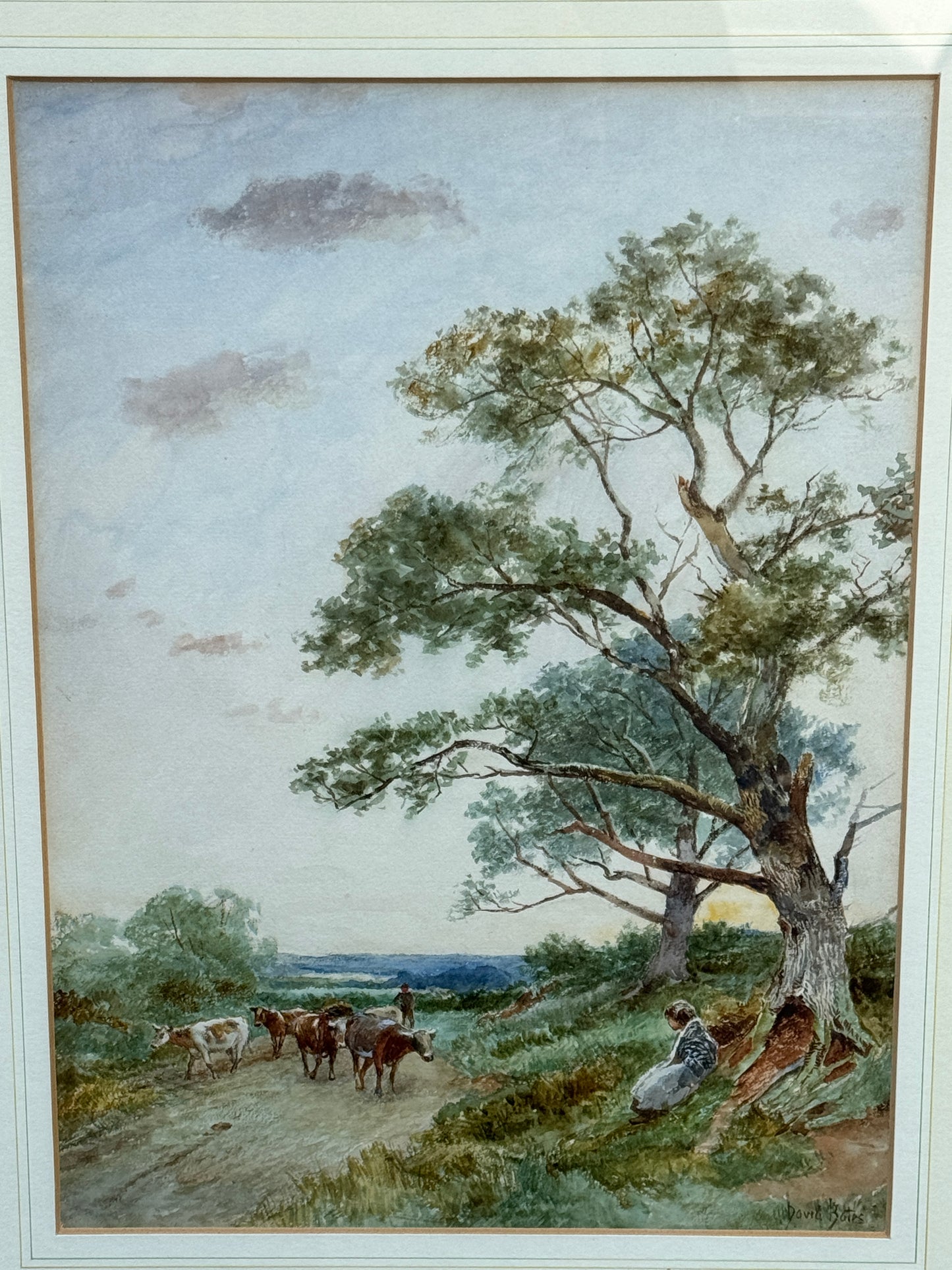 A Lovely Original English Watercolour Painting of Cattle Signed David Bates