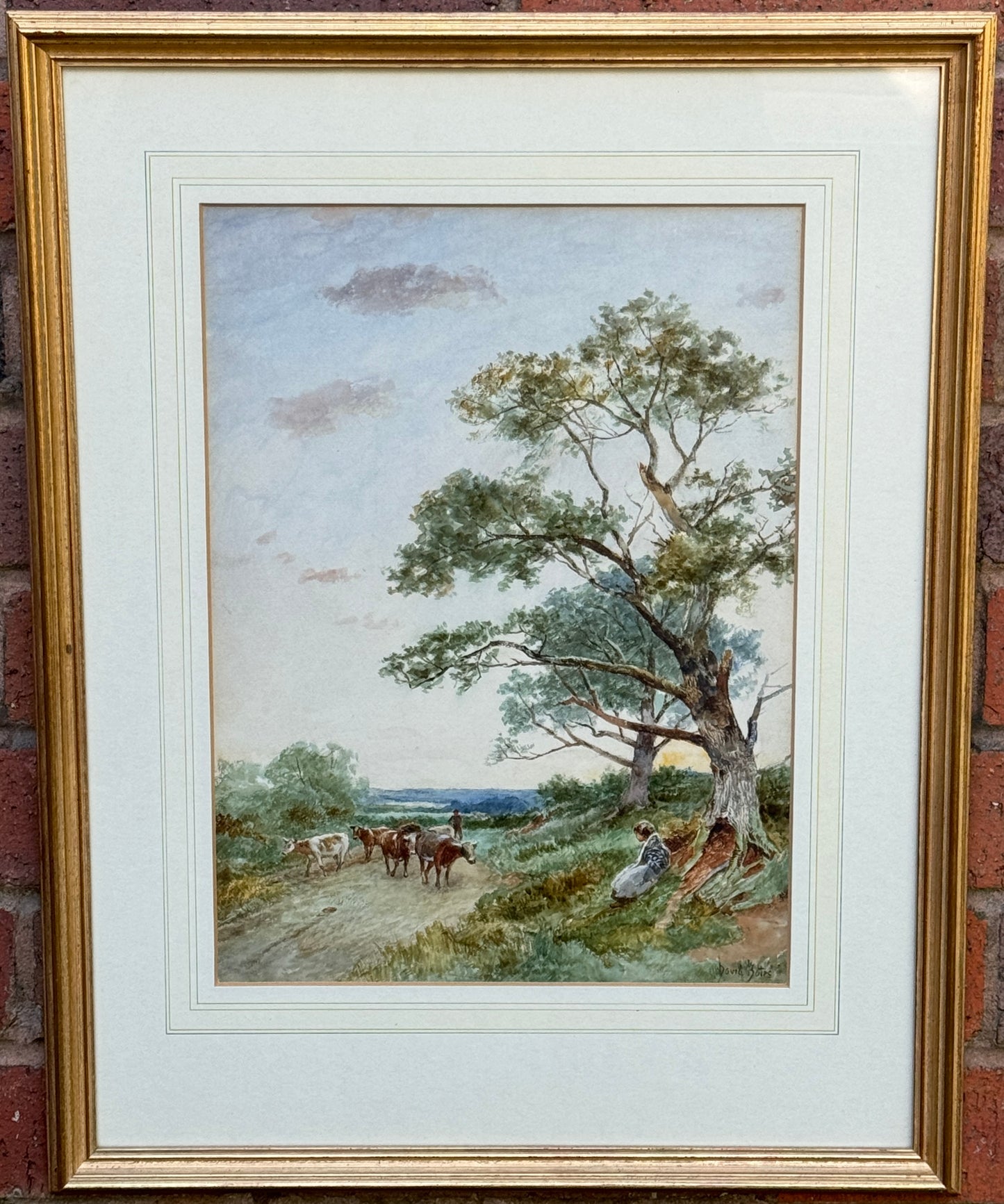 A Lovely Original English Watercolour Painting of Cattle Signed David Bates