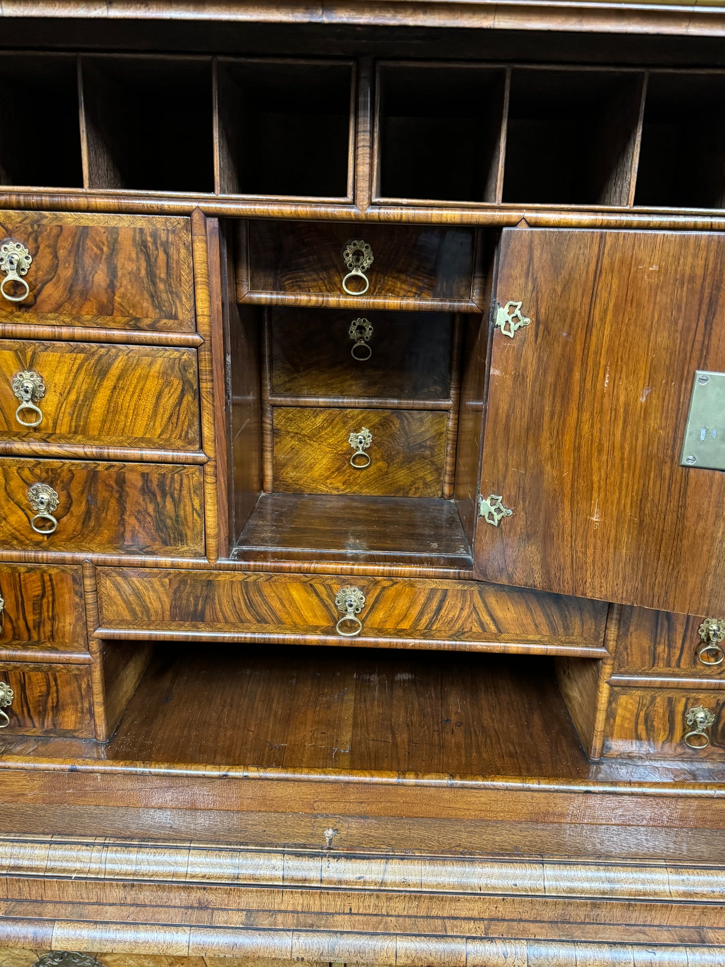 Stunning 18th Century Antique Burr Walnut Cabinet on Chest with Fitted Interior
