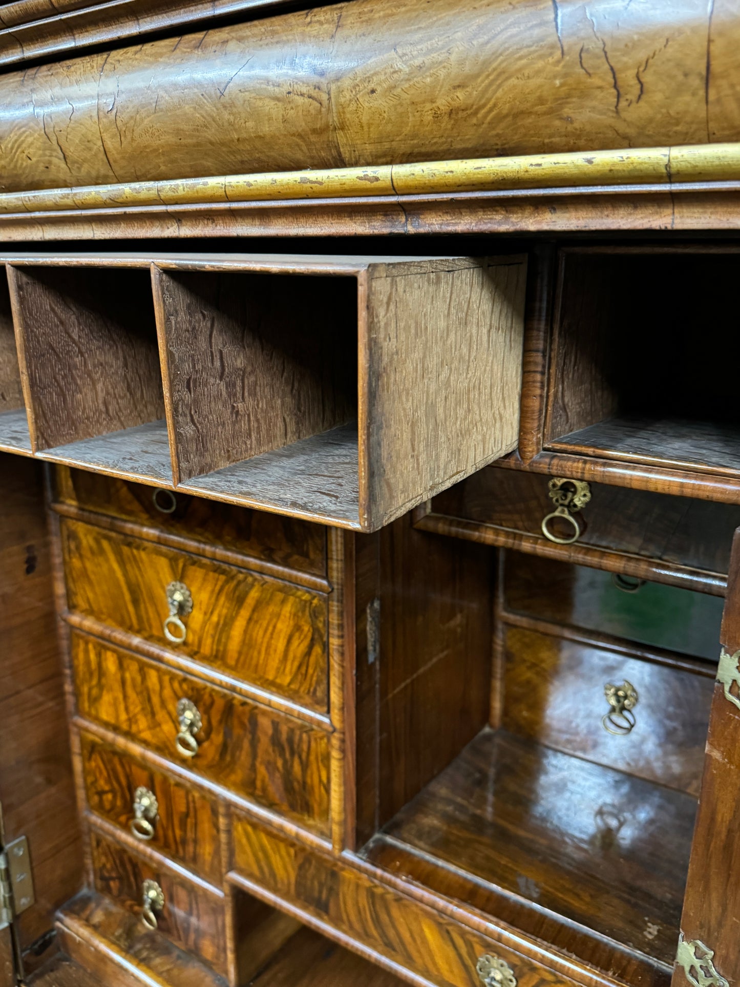 Stunning 18th Century Antique Burr Walnut Cabinet on Chest with Fitted Interior