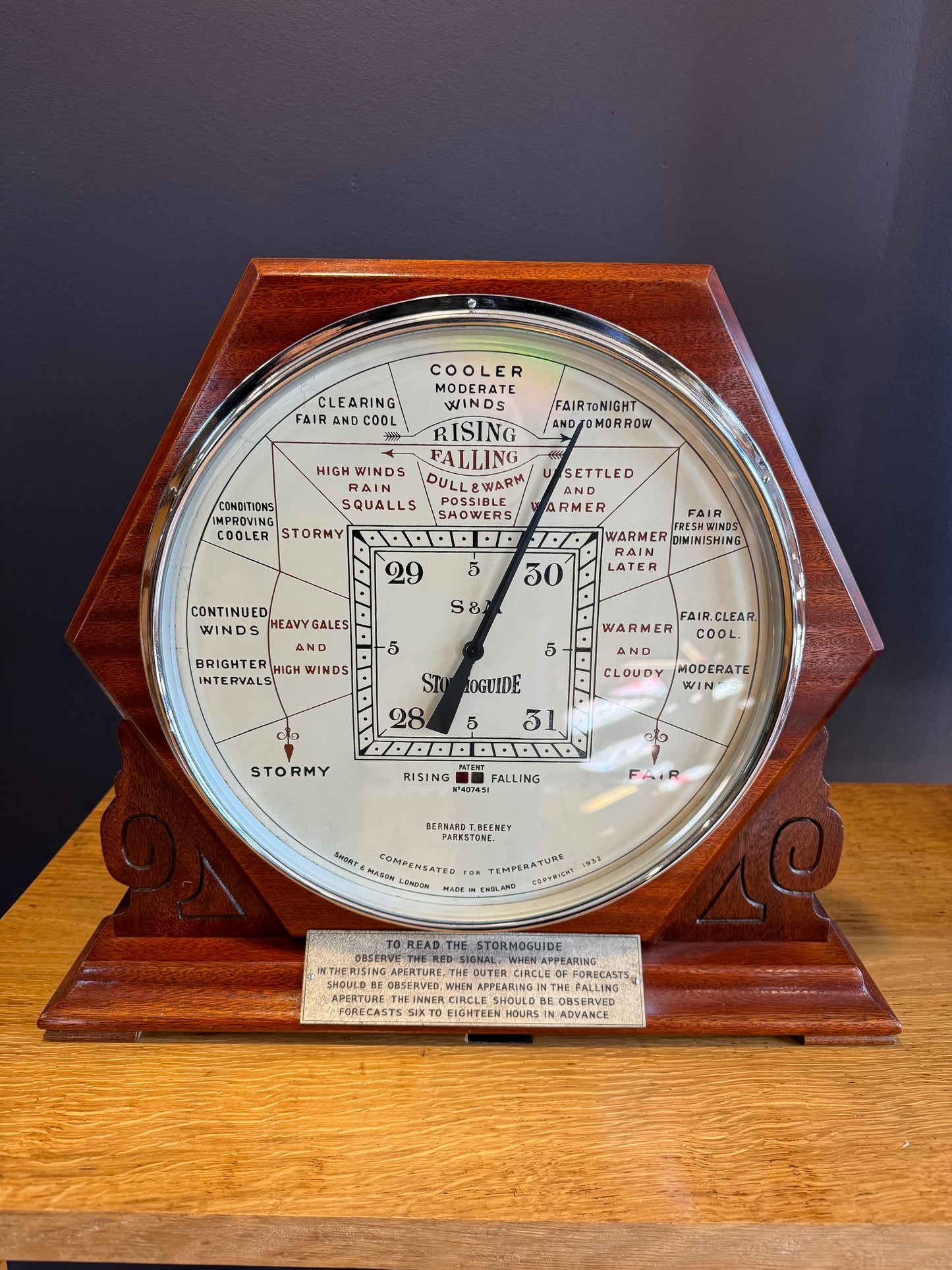 A Rare Large Stormoguide Antique Art Deco Mahogany Cased Barometer c1932