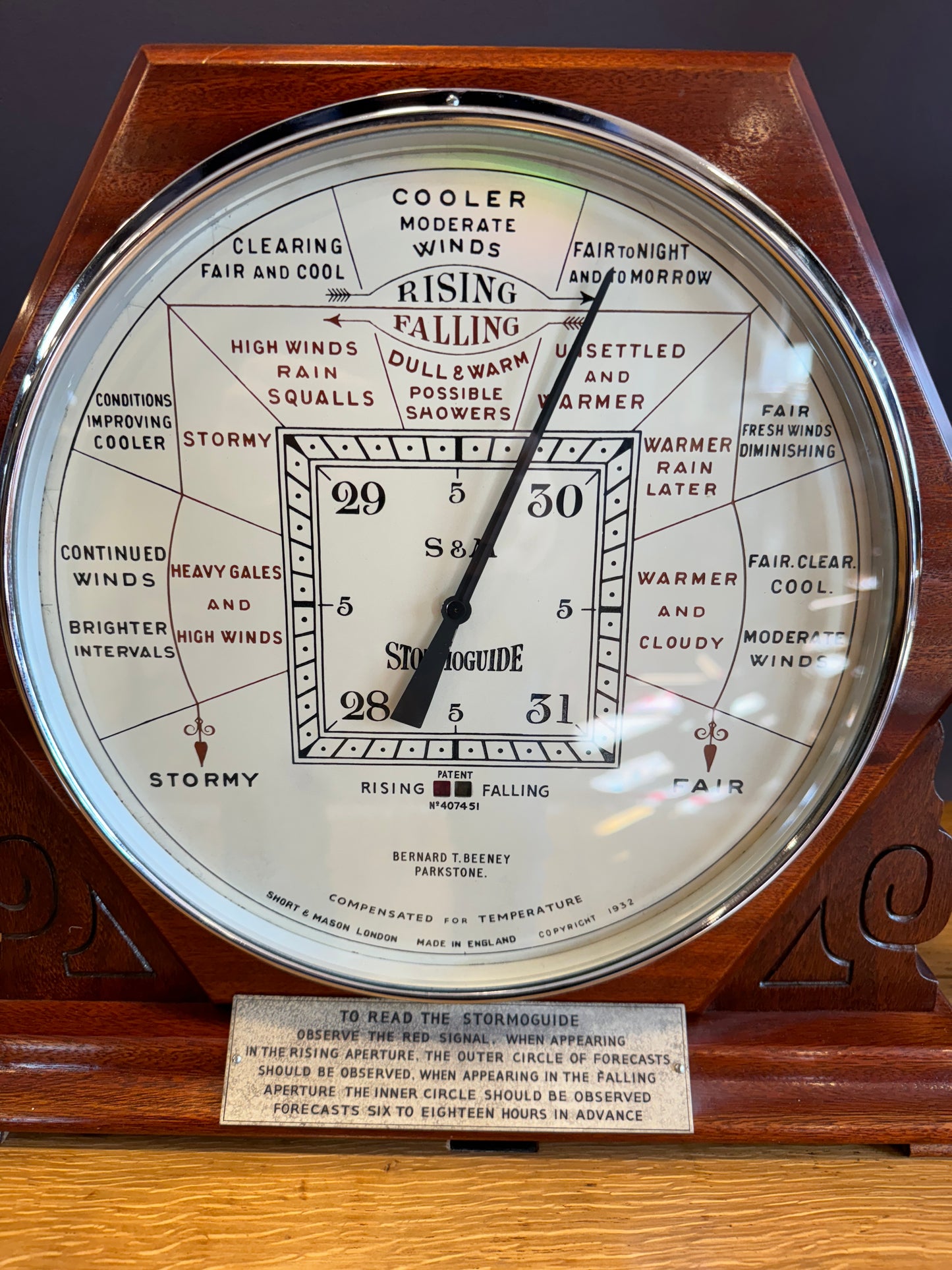 A Rare Large Stormoguide Antique Art Deco Mahogany Cased Barometer c1932
