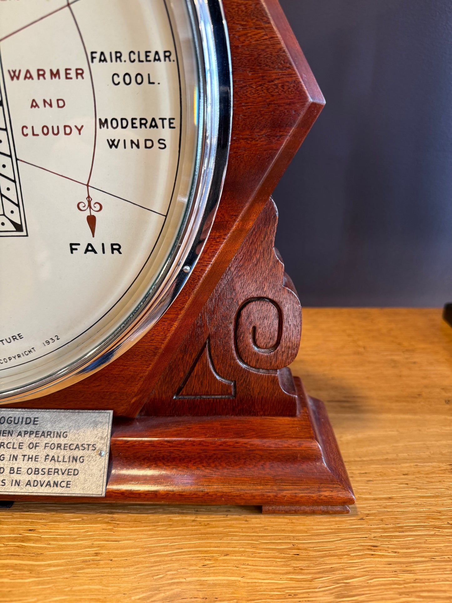 A Rare Large Stormoguide Antique Art Deco Mahogany Cased Barometer c1932