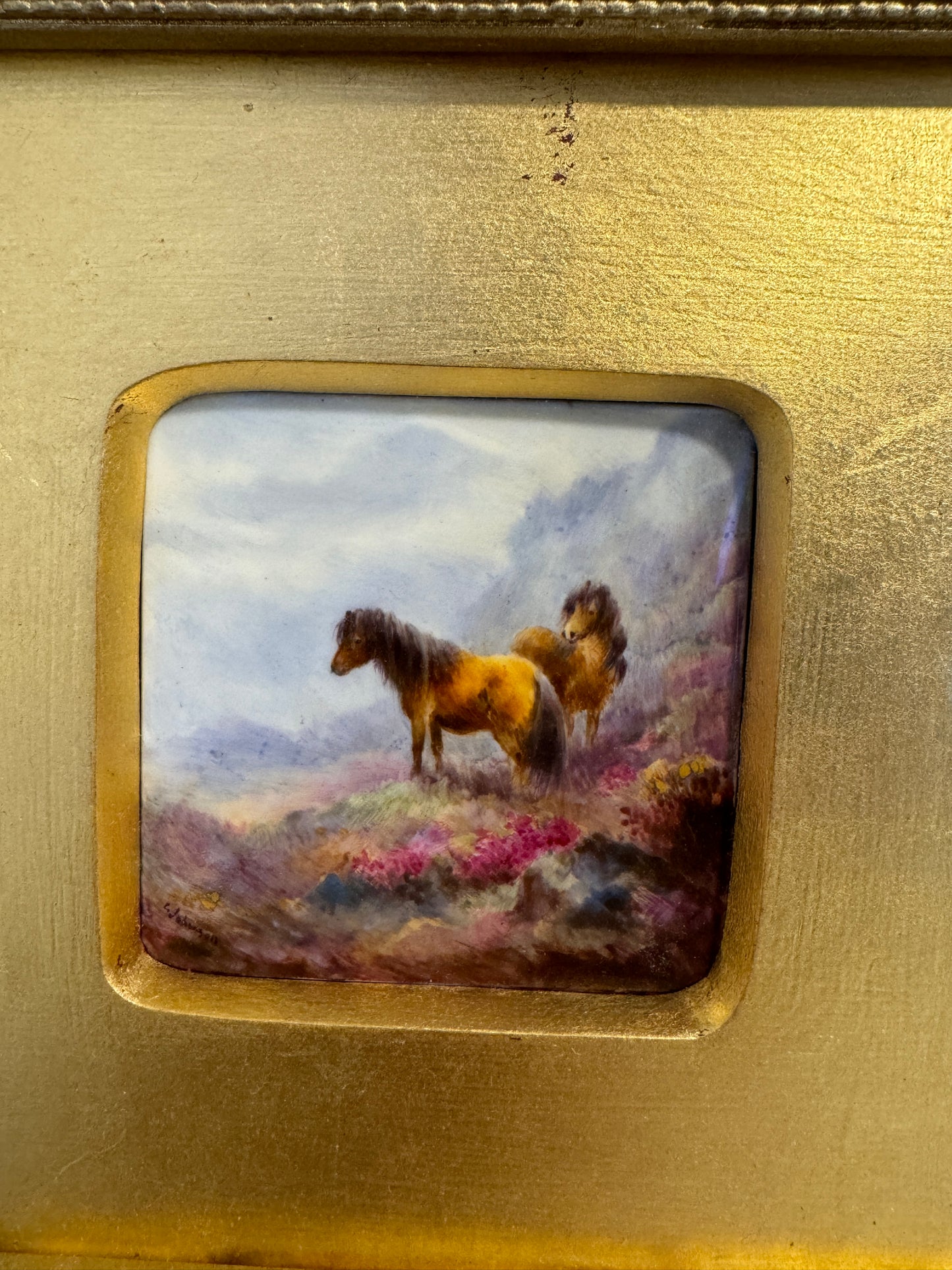 Royal Worcester Plaque Painted with Ponies Signed Johnson c1911