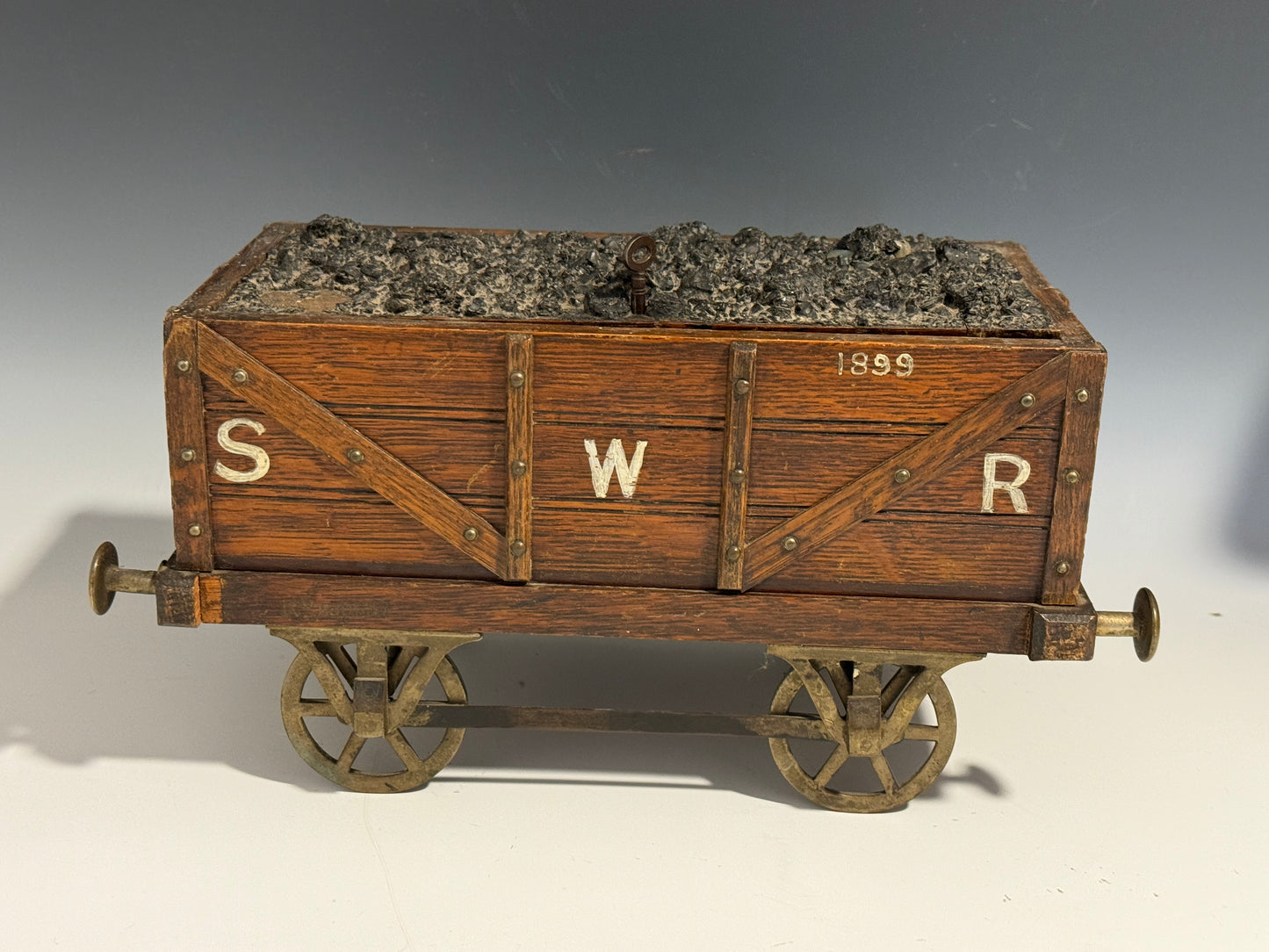 Rare Antique Oak Railway SWR Coal Wagon Cigar Humidor c1890