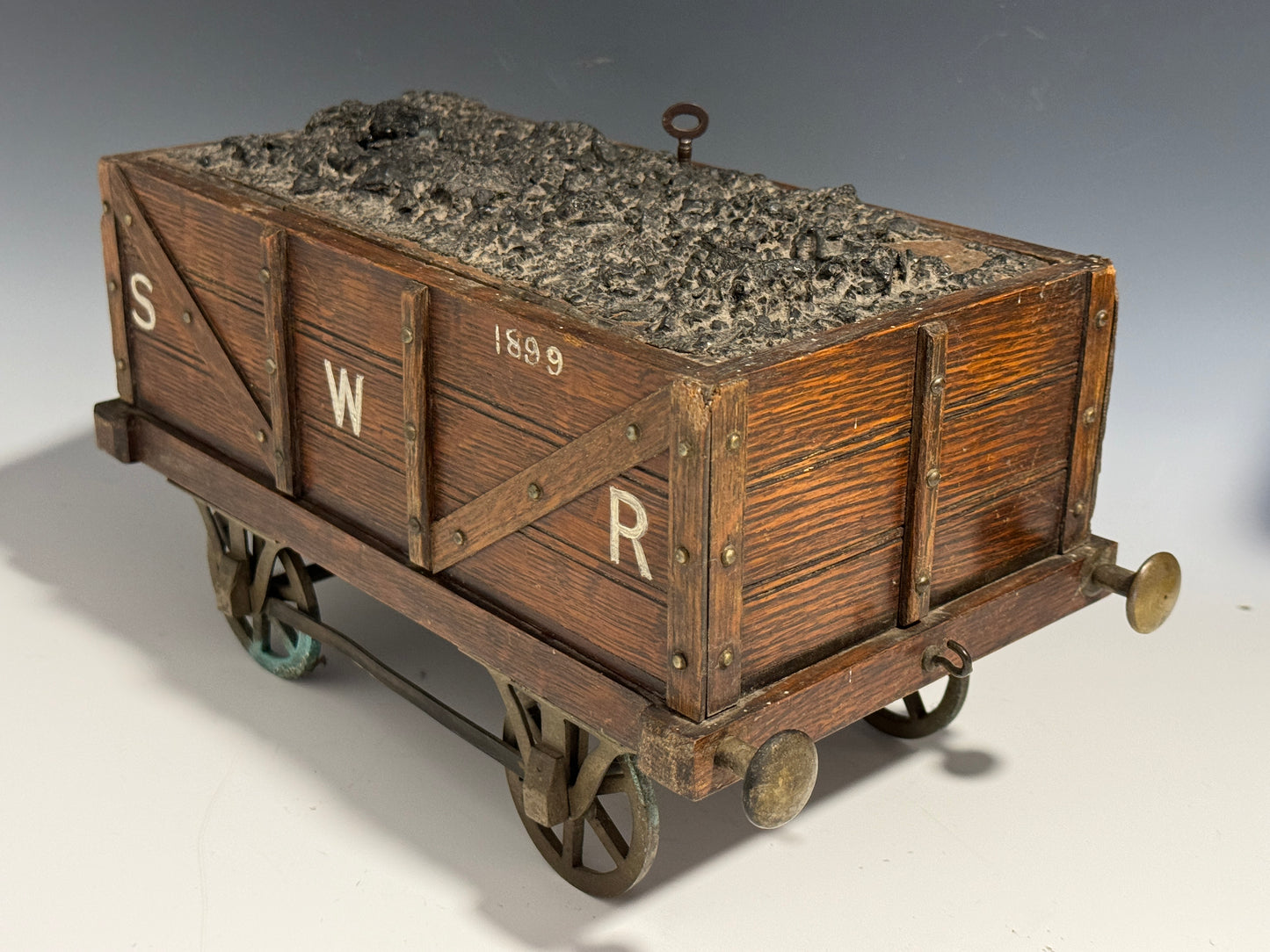 Rare Antique Oak Railway SWR Coal Wagon Cigar Humidor c1890