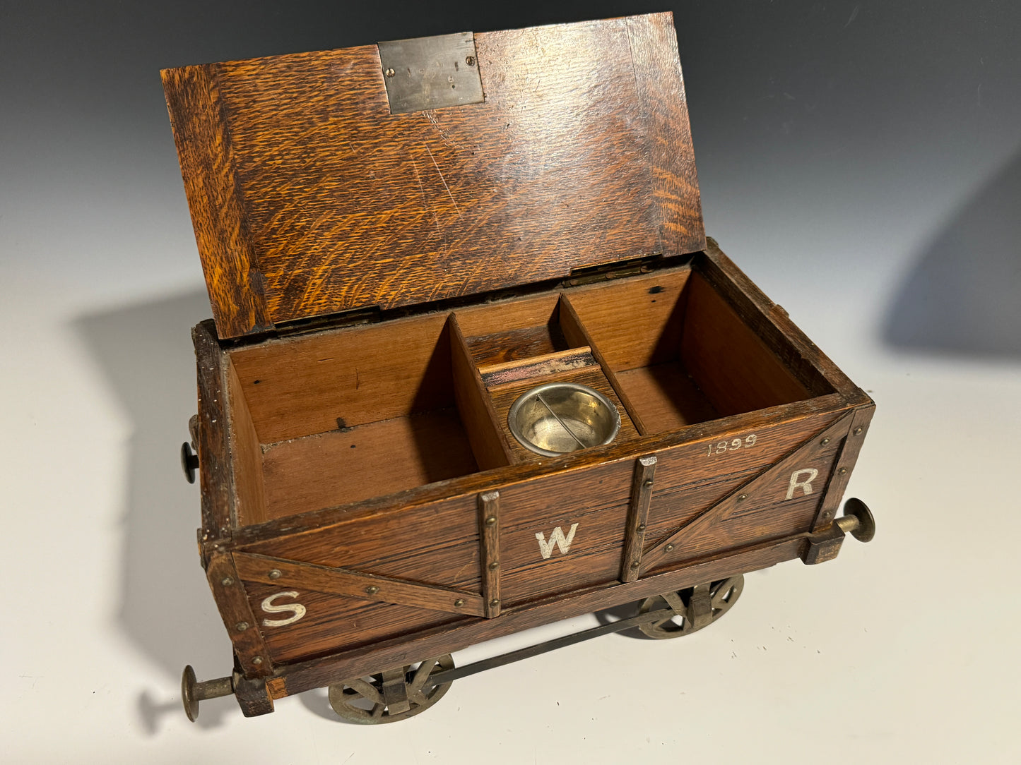 Rare Antique Oak Railway SWR Coal Wagon Cigar Humidor c1890