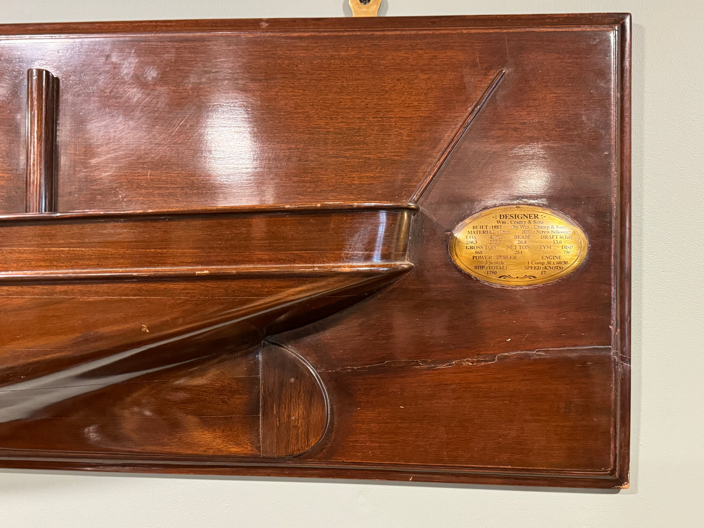 Large Antique Mahogany Half Ships Hull of American Steam Yachts