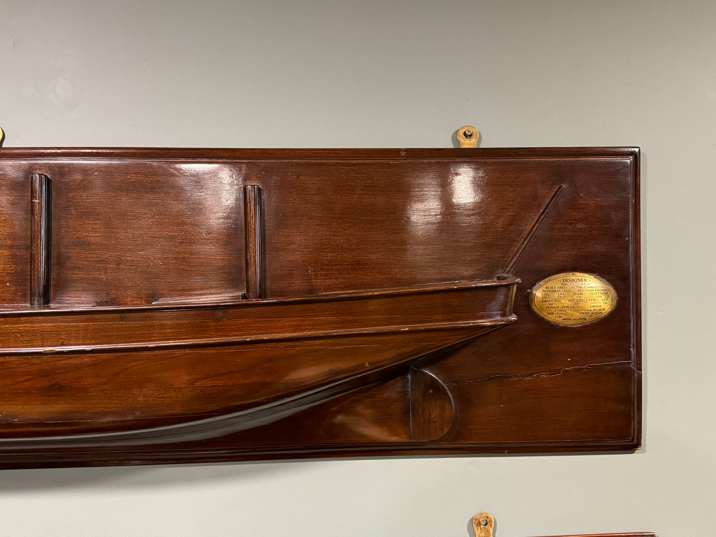 Large Antique Mahogany Half Ships Hull of American Steam Yachts