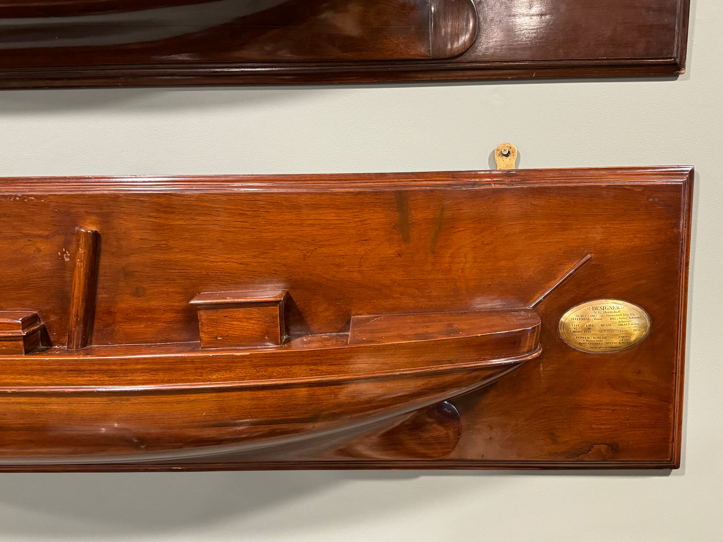 Large Antique Mahogany Half Ships Hull of American Steam Yachts