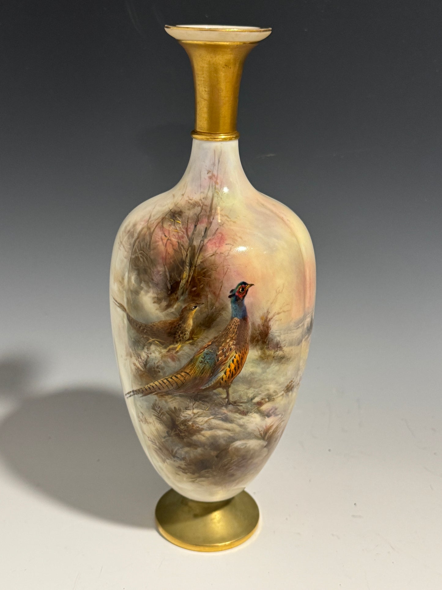 A Stunning Large Royal Worcester Vase Hand Painted Pheasants signed Stinton 1915