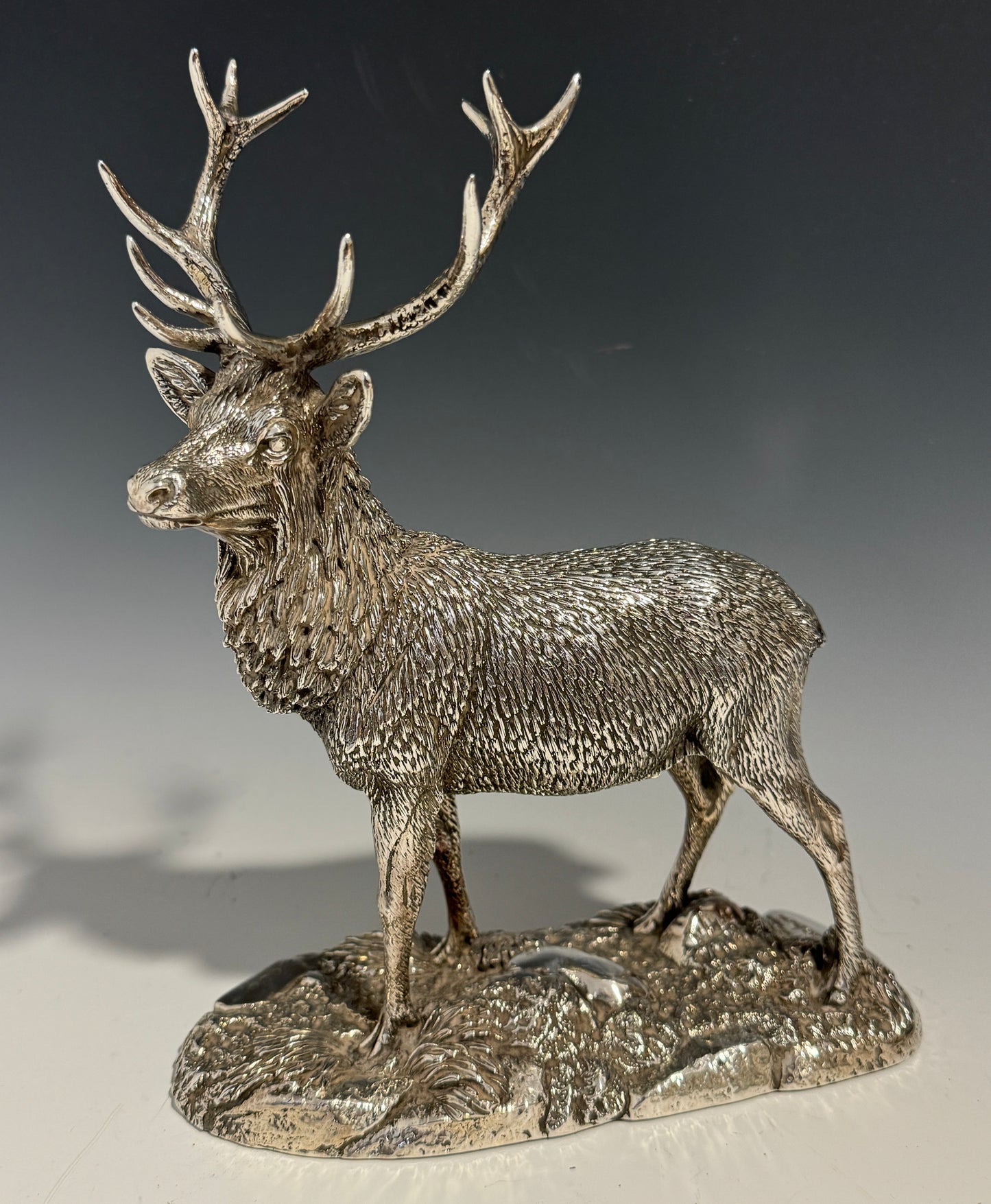 A Stunning Hallmarked Silver Figurine Model of a Stag Signed Tom Mackie