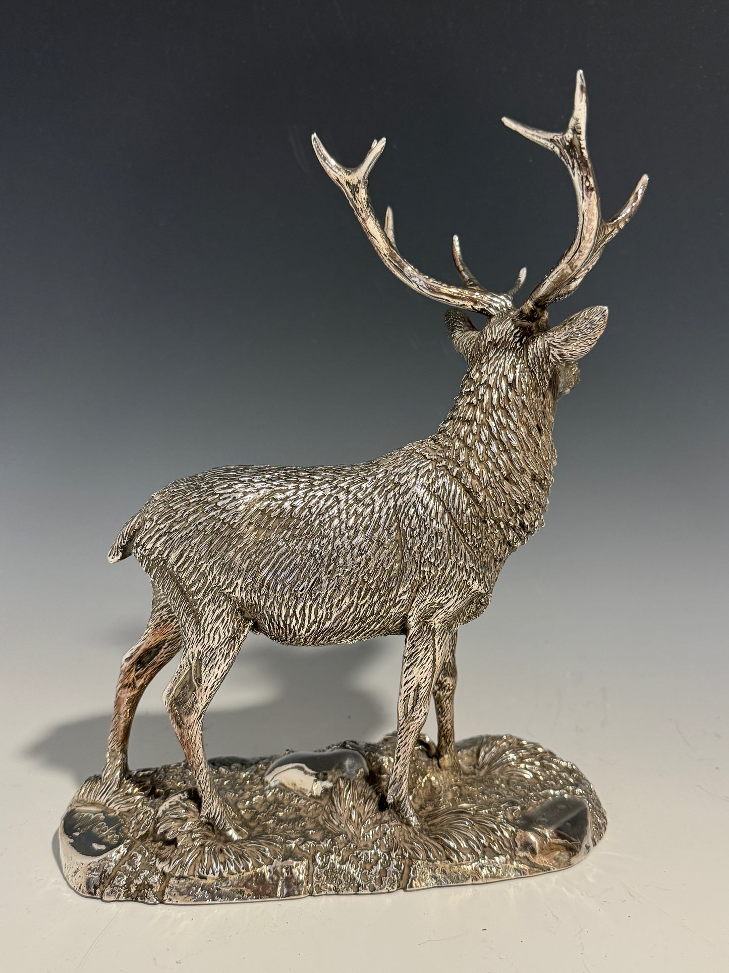 A Stunning Hallmarked Silver Figurine Model of a Stag Signed Tom Mackie