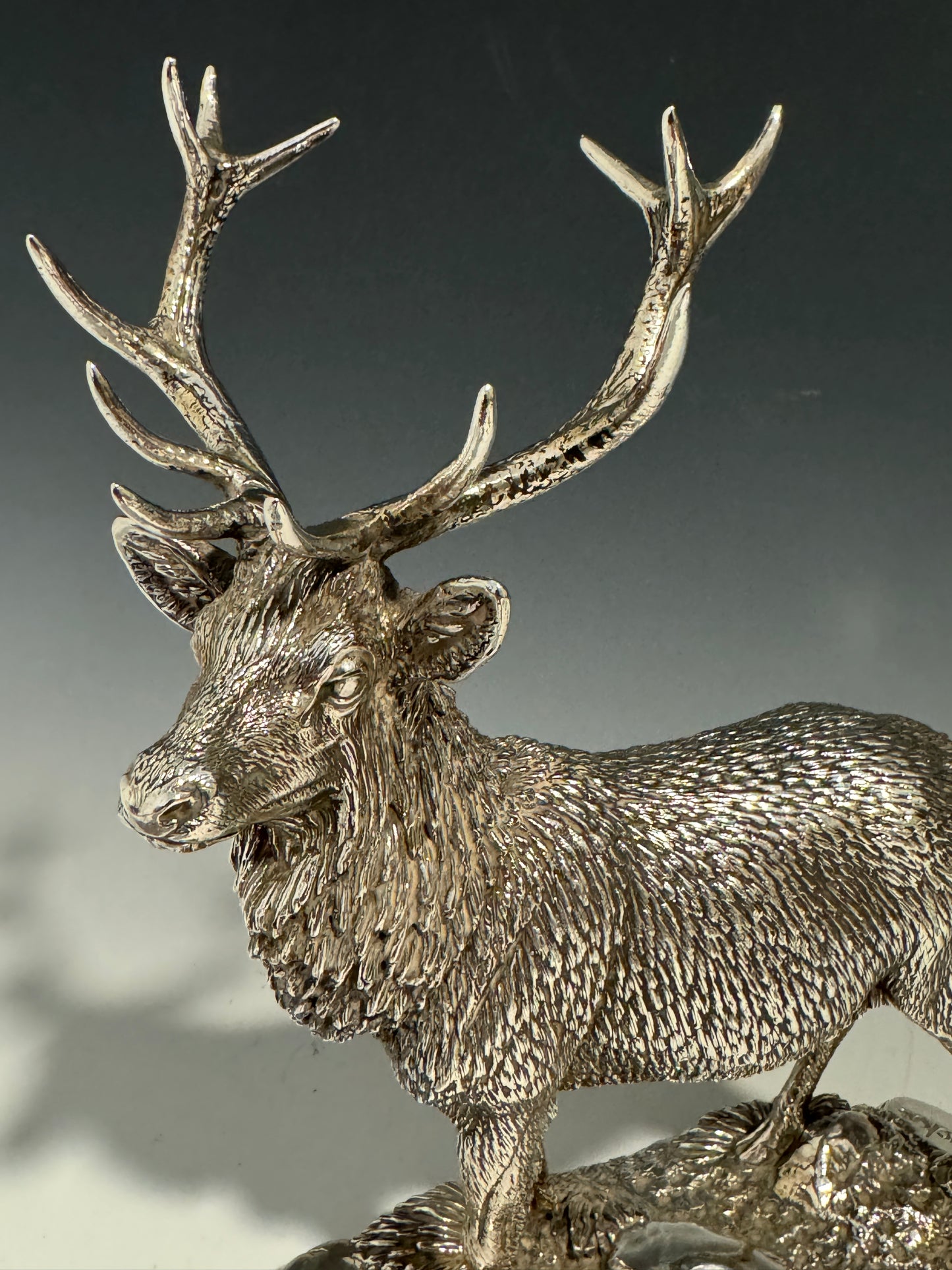 A Stunning Hallmarked Silver Figurine Model of a Stag Signed Tom Mackie