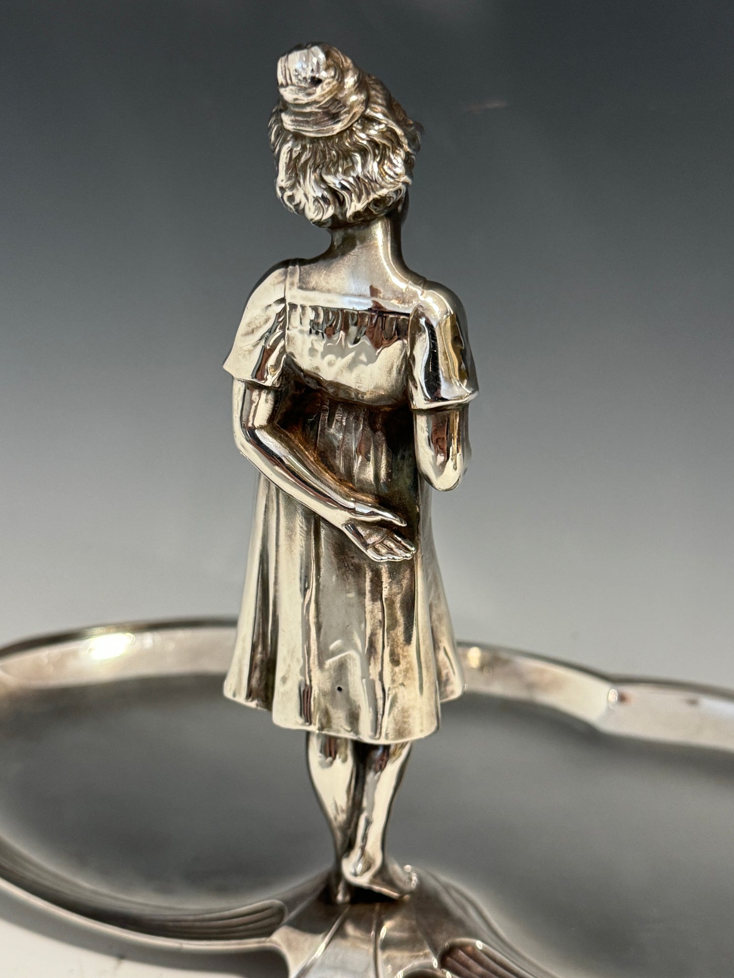 A Stunning Antique WMF Silver Plated Dish / Tray with Young Girl signed c1910