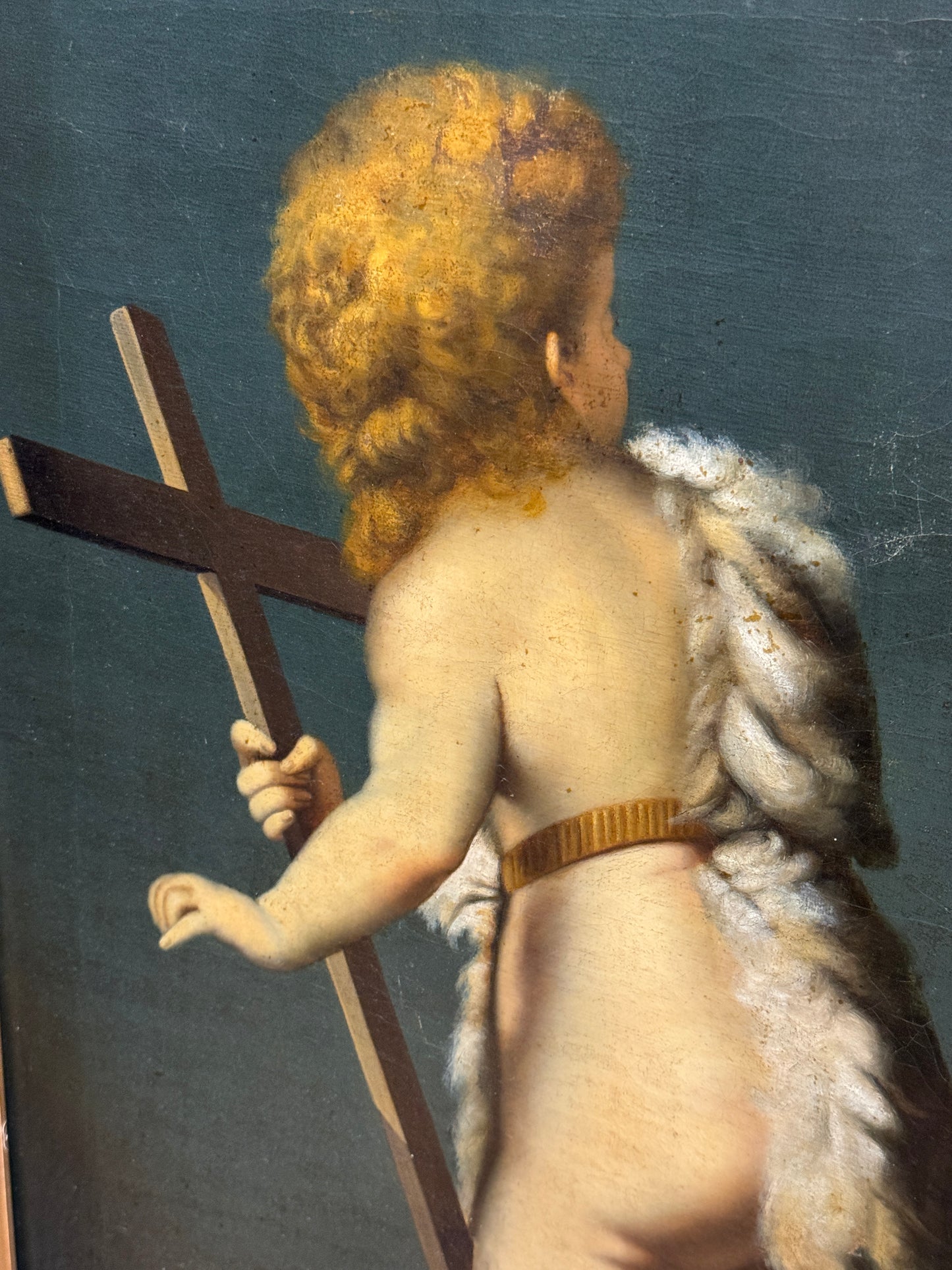 Antique 19th Century Oil Painting of Putti with Crucifix signed G Gaggio