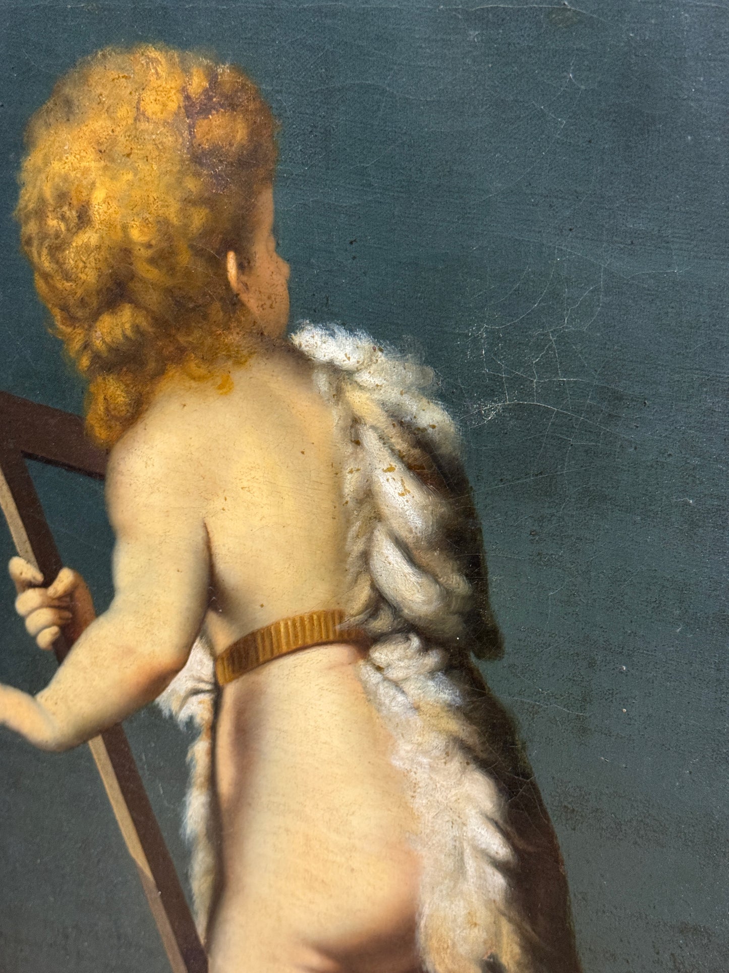 Antique 19th Century Oil Painting of Putti with Crucifix signed G Gaggio