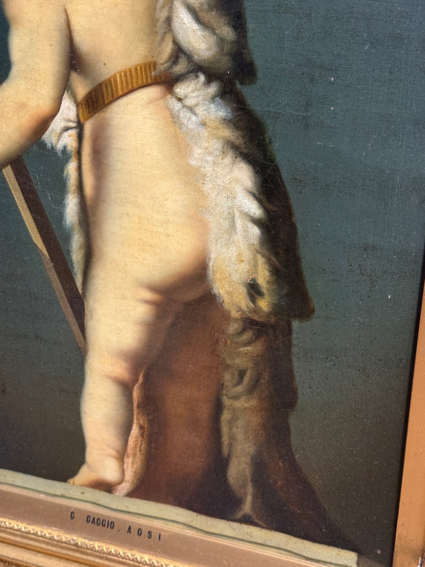 Antique 19th Century Oil Painting of Putti with Crucifix signed G Gaggio