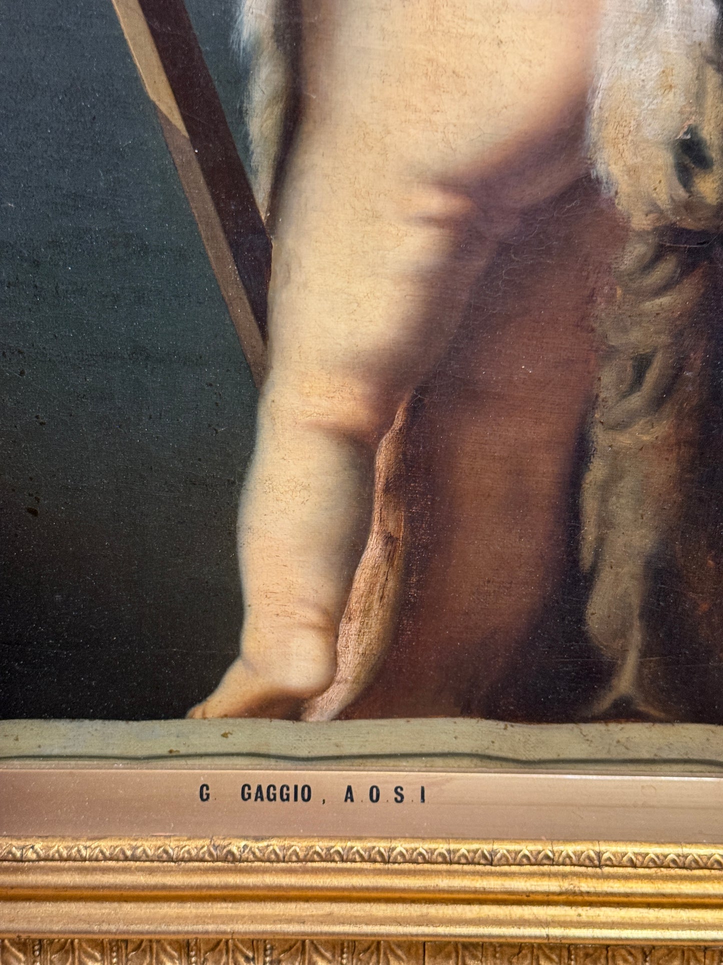 Antique 19th Century Oil Painting of Putti with Crucifix signed G Gaggio