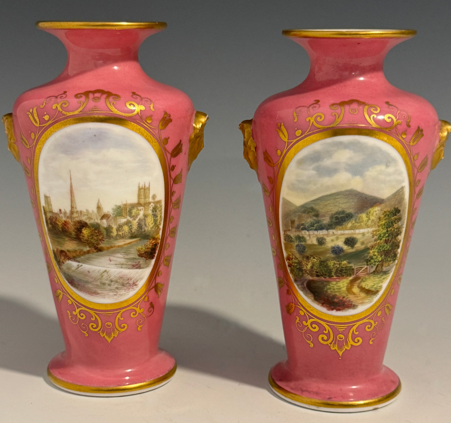 Pair Kerr & Binns (Royal Worcester) Hand Painted Vases Malvern / Worcester c1860
