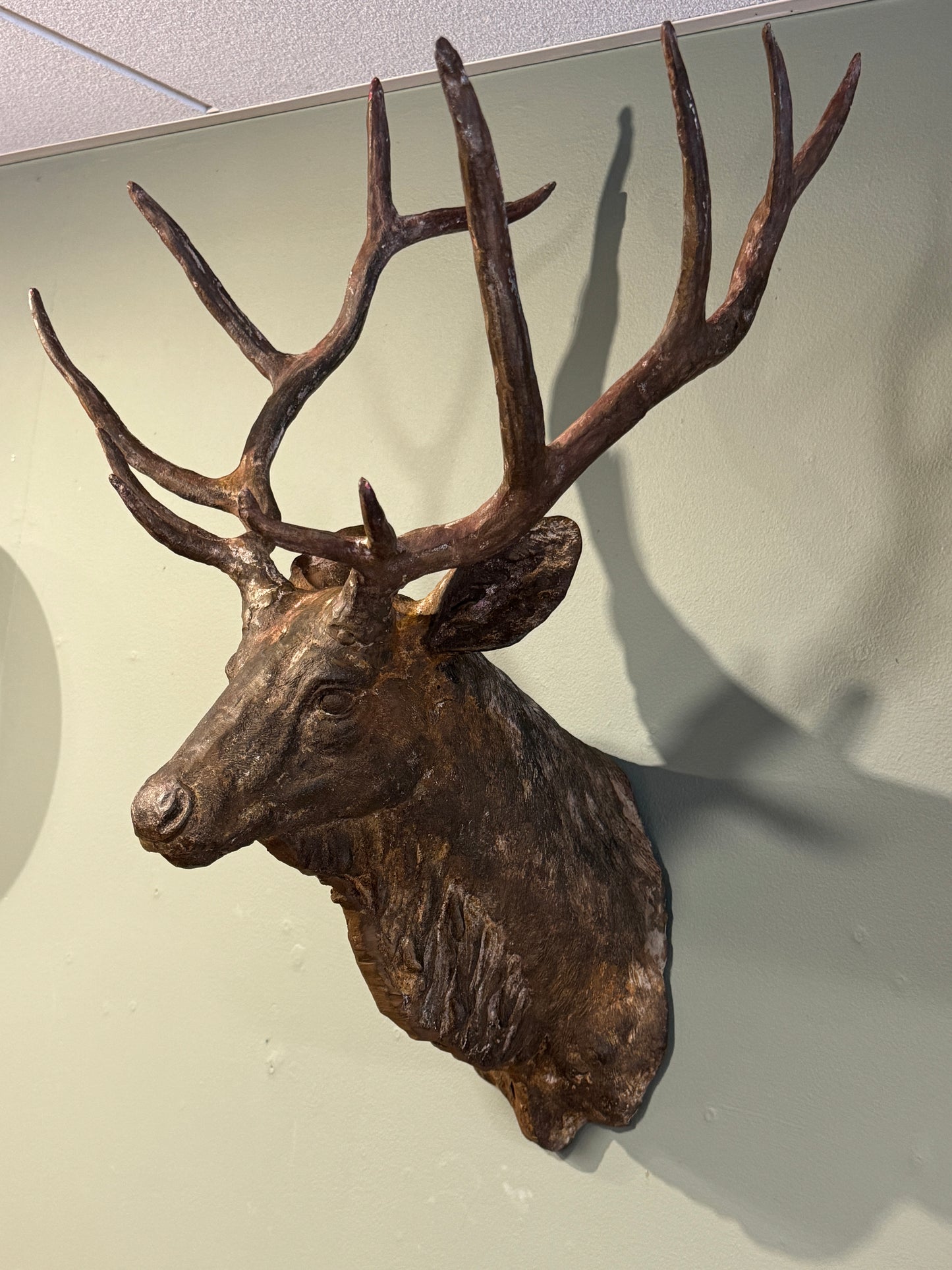 A Heavy Cast Iron Wall Mounted Stags Head (not taxidermy)