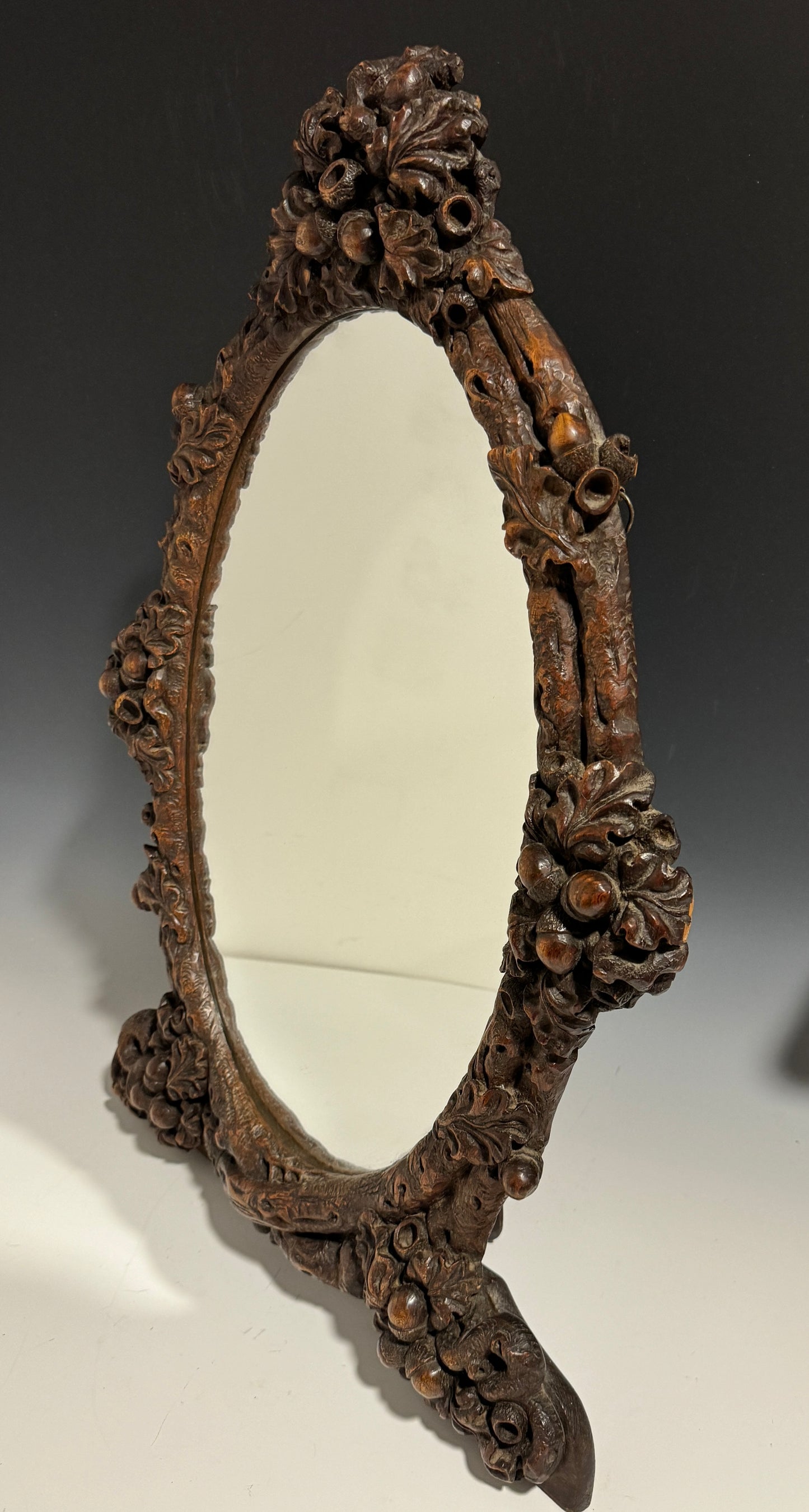 Unusual Antique Large Oak Carved Easel / Wall Mirror