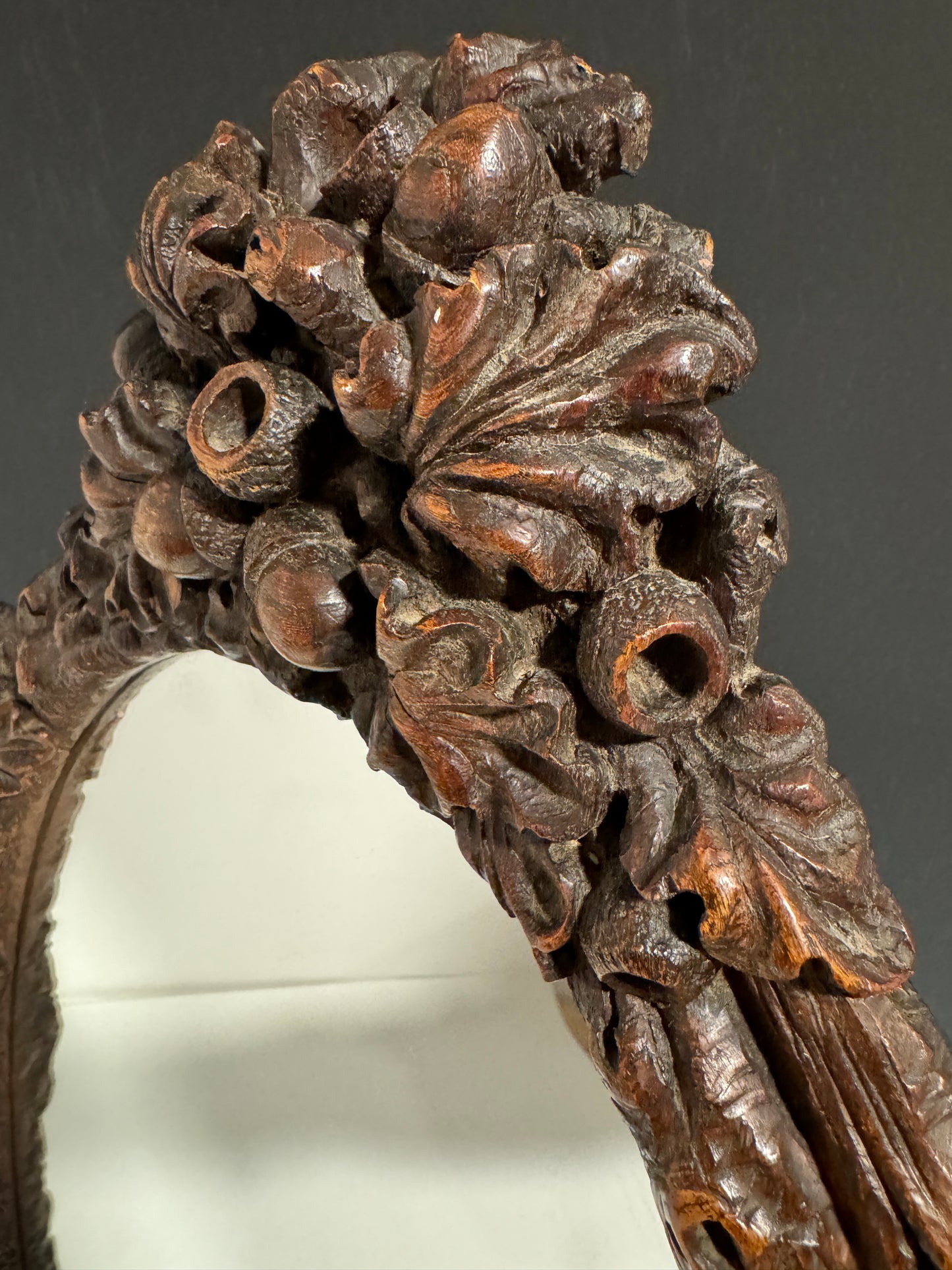 Unusual Antique Large Oak Carved Easel / Wall Mirror
