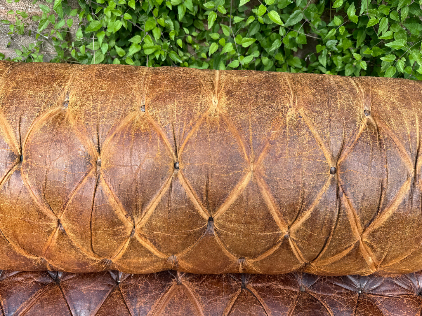 Antique Vintage Brown Leather Time Worn 3 Seater Chesterfield Sofa