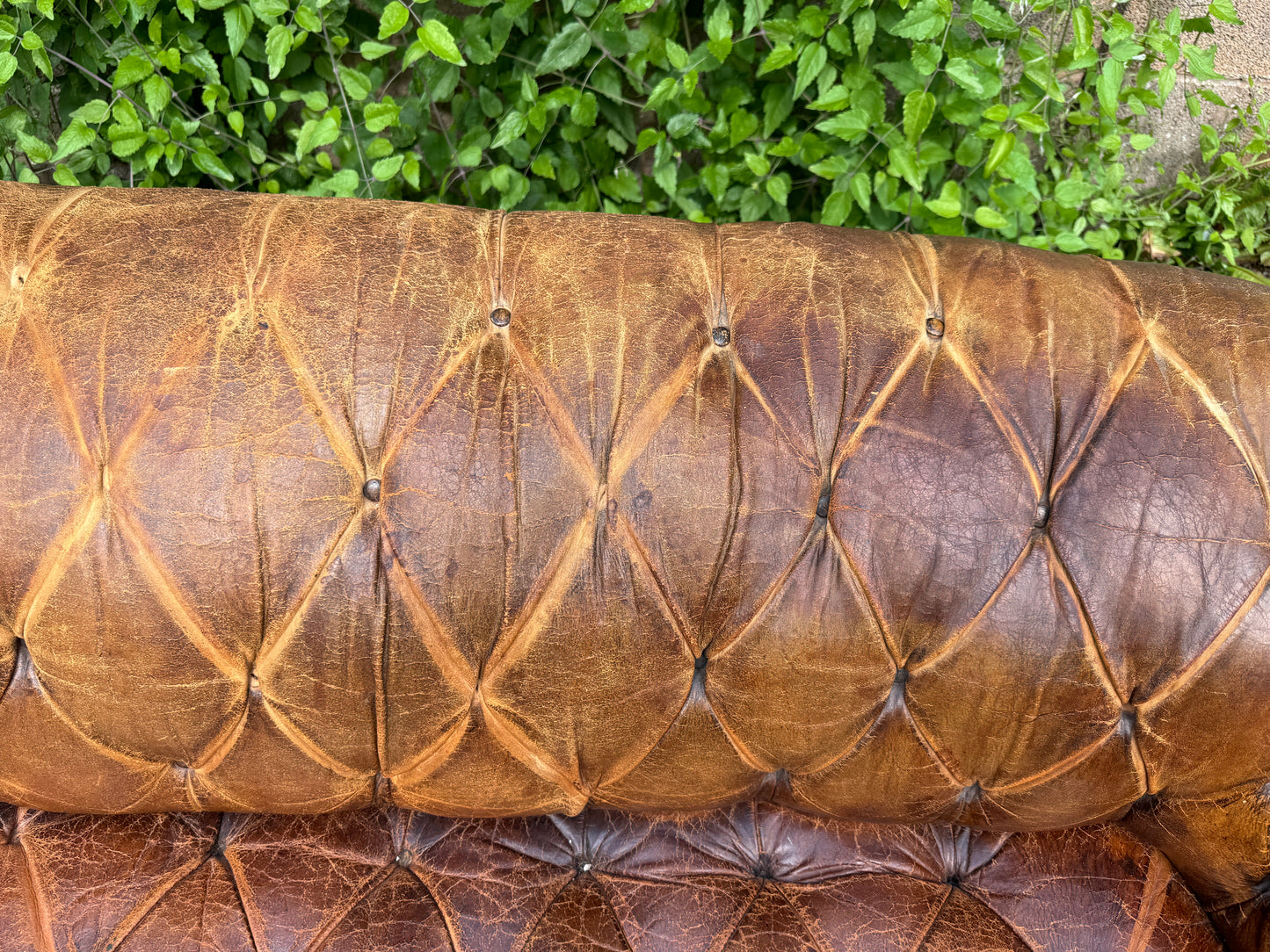 Antique Vintage Brown Leather Time Worn 3 Seater Chesterfield Sofa