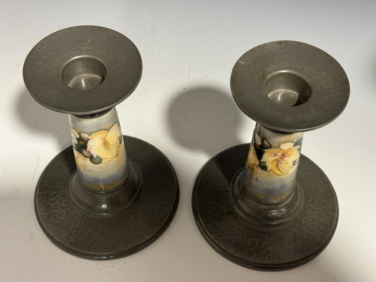 Stunning Pair Moorcroft Leaf & Berry Liberty Tudric Candlesticks c1920's