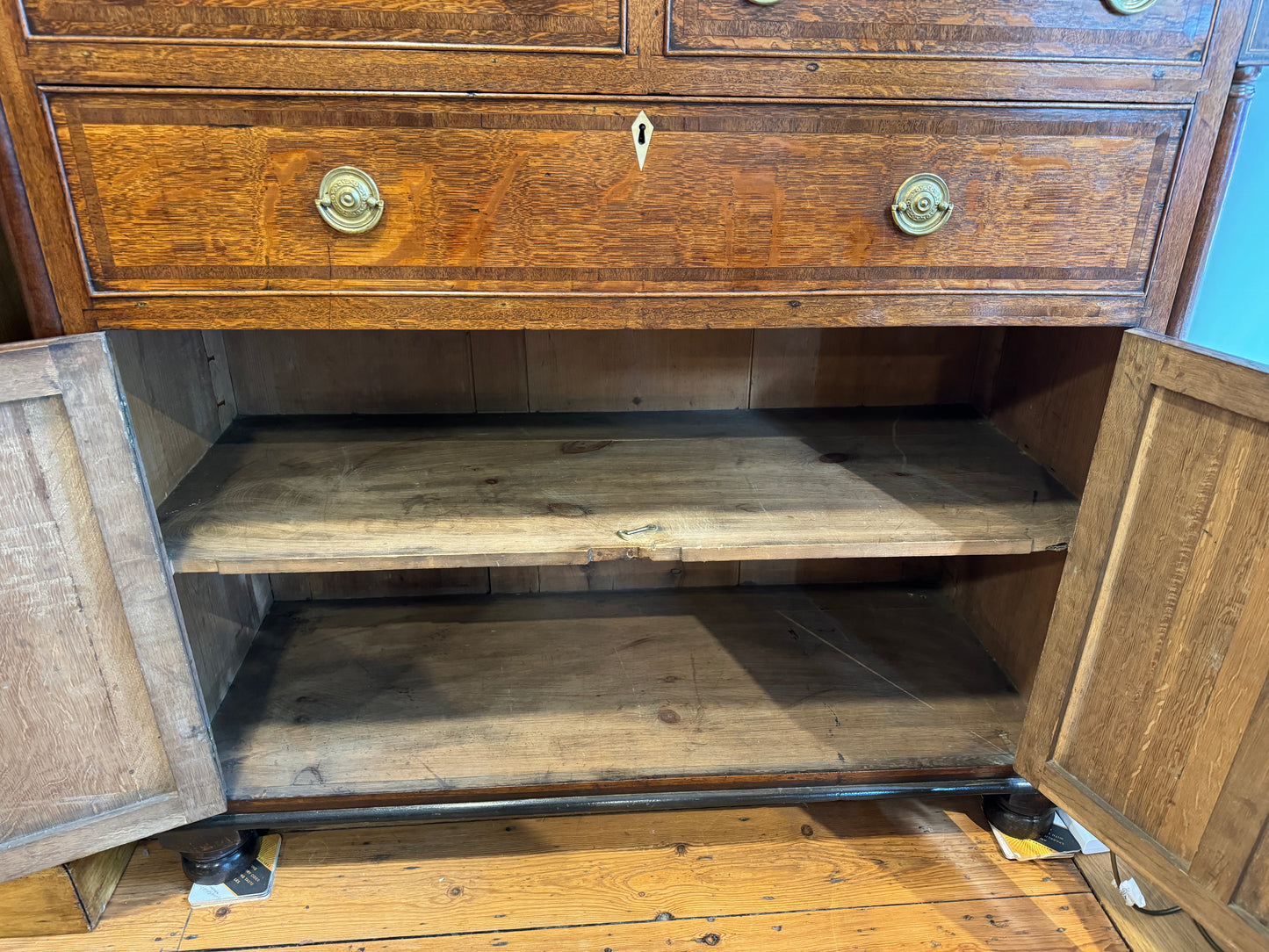 An Early Antique 19th Century Oak Glazed Bookcase on Cupboard