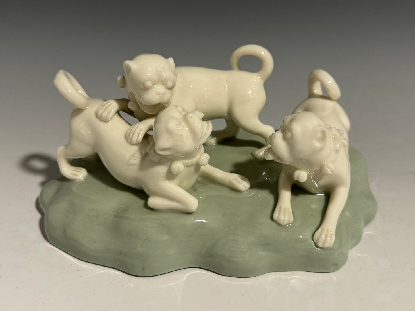 Very Rare 19th Century Royal Worcester Figurine of Pug Dogs Playing c1880