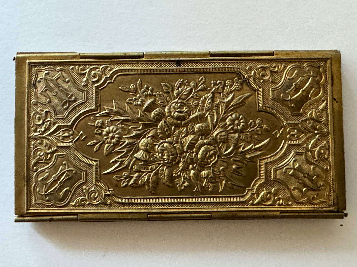 Antique Victorian Folding Brass Needle Case Louise by C Rimmer Studley c1870
