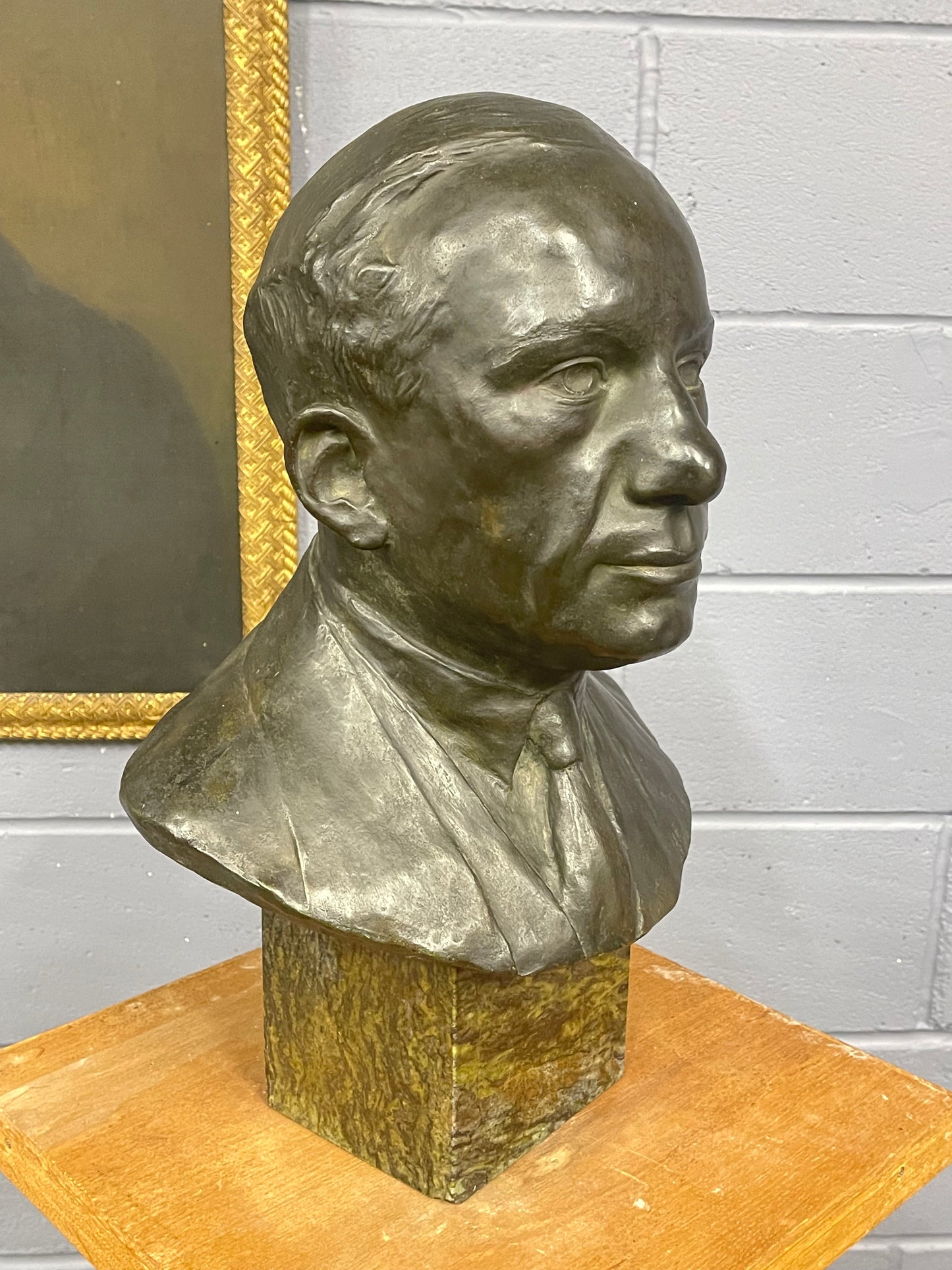 Antique Deco Full Size Bronze Bust of a Gentleman Signed Dated 1931