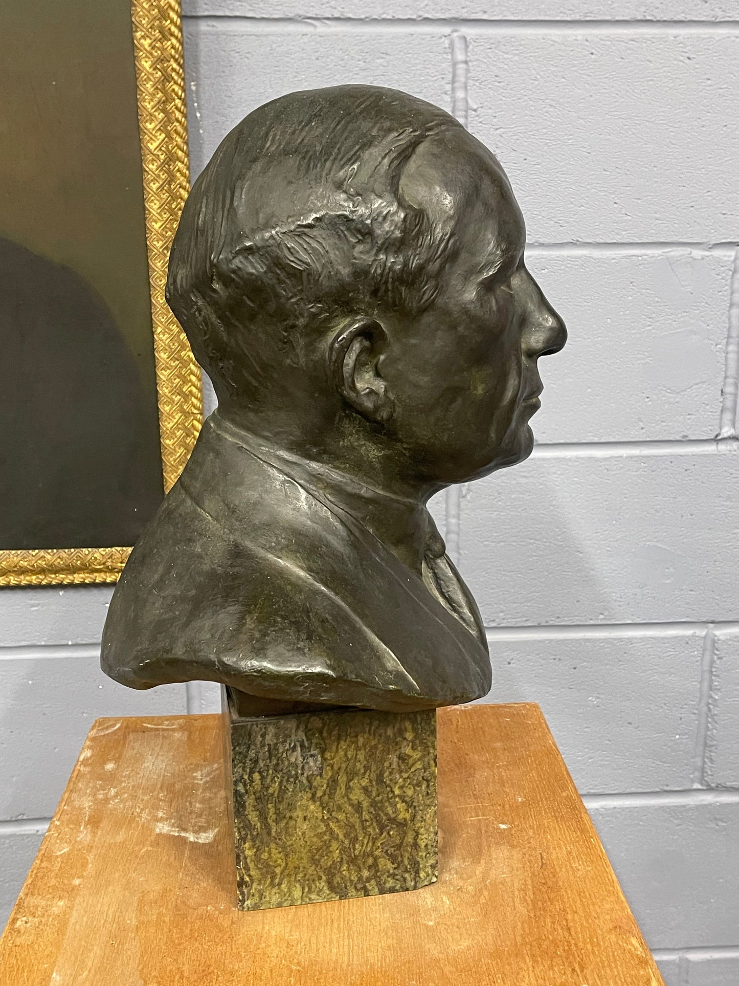 Antique Deco Full Size Bronze Bust of a Gentleman Signed Dated 1931