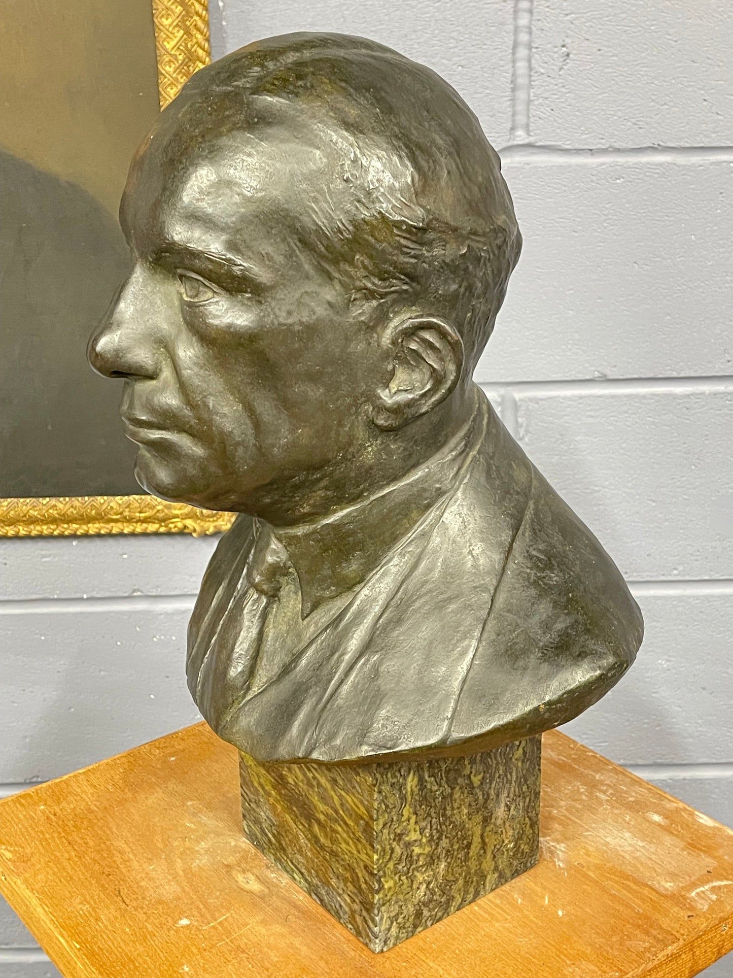 Antique Deco Full Size Bronze Bust of a Gentleman Signed Dated 1931