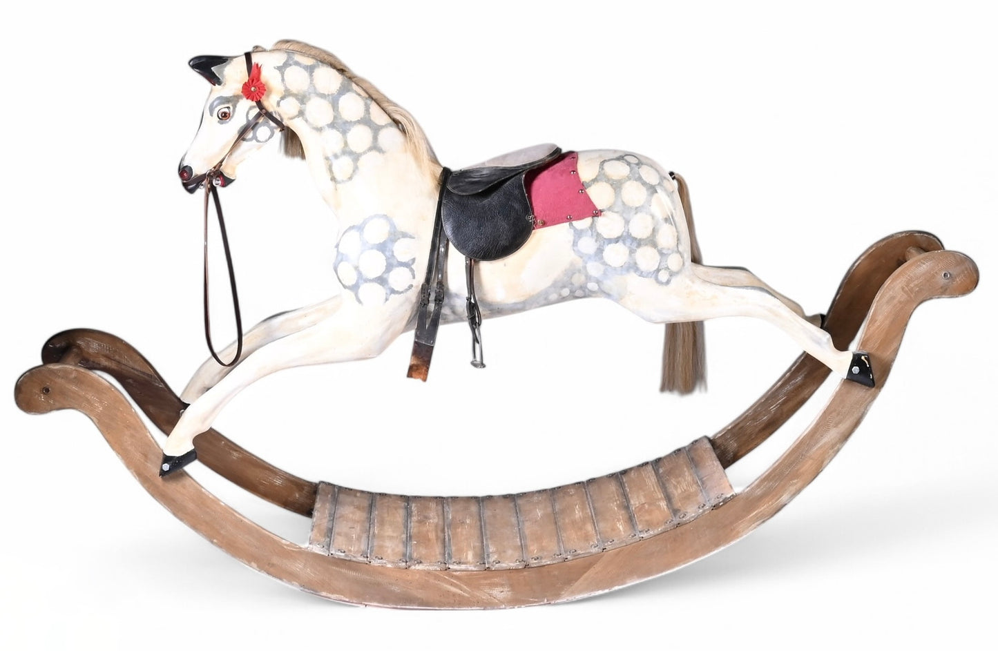 A Superb Large Dapple Grey Rocking Horse on Bow Rocker