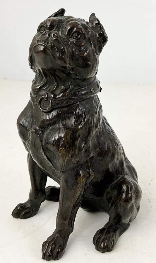 Antique Bronze Bulldog Inkwell Hinged Head Original Inkwell late 19th Century