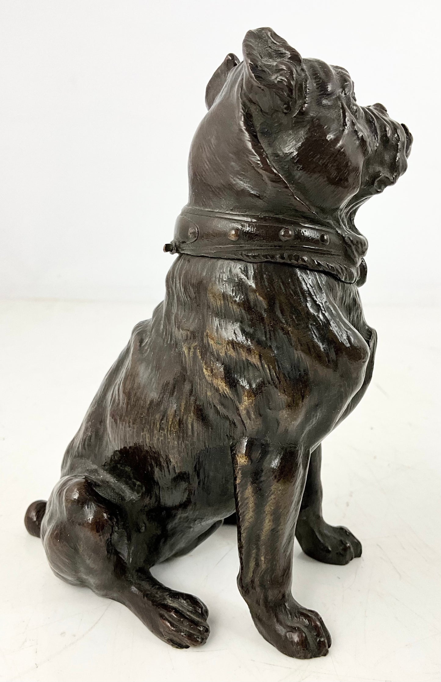 Antique Bronze Bulldog Inkwell Hinged Head Original Inkwell late 19th Century