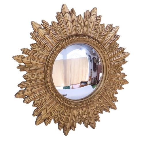A Stunning Large Vintage Sunburst Framed Convex Mirror