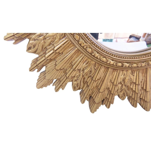 A Stunning Large Vintage Sunburst Framed Convex Mirror