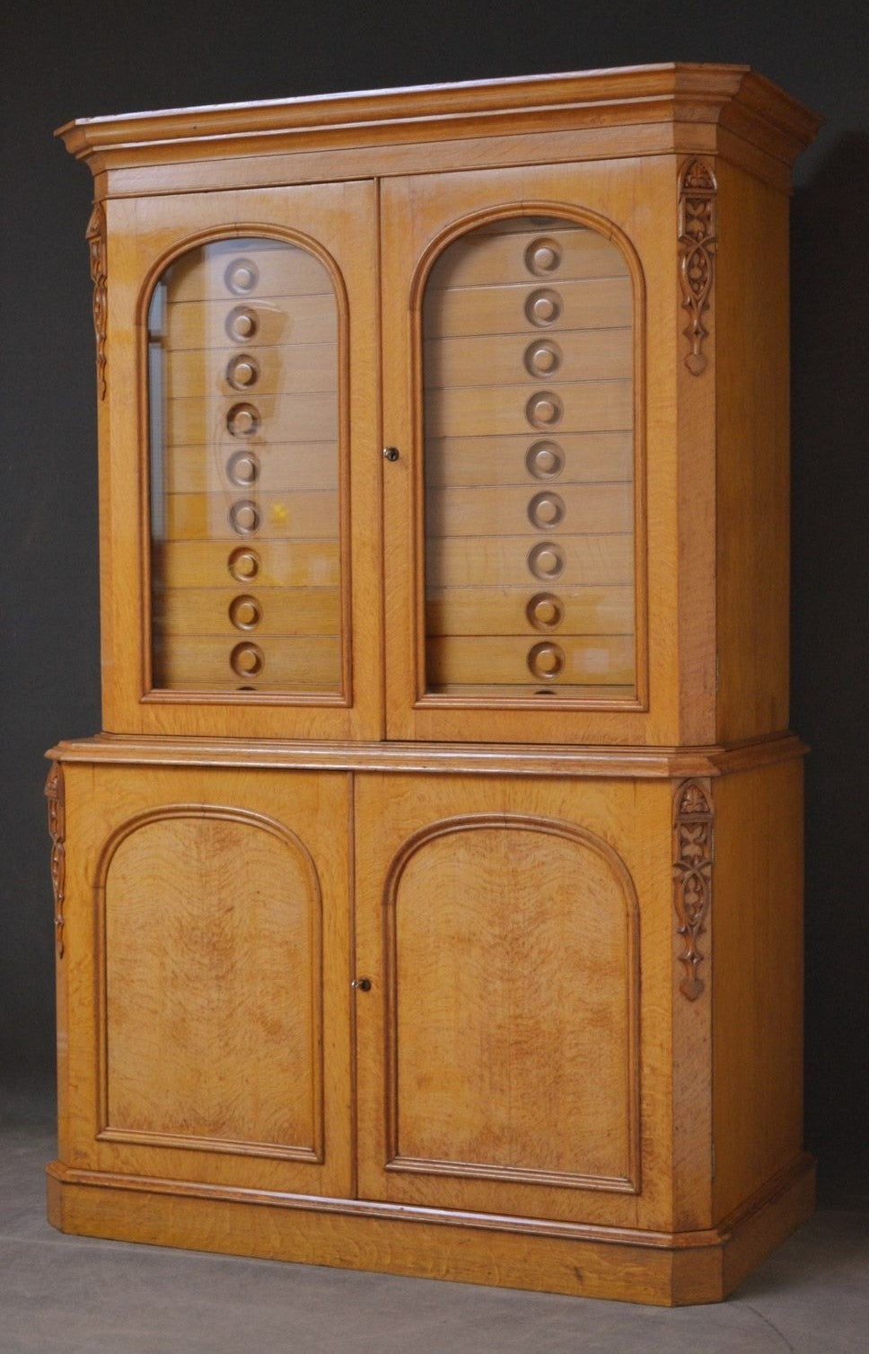 Unique Victorian Reformed Gothic Specimen Cabinet in Oak c1860